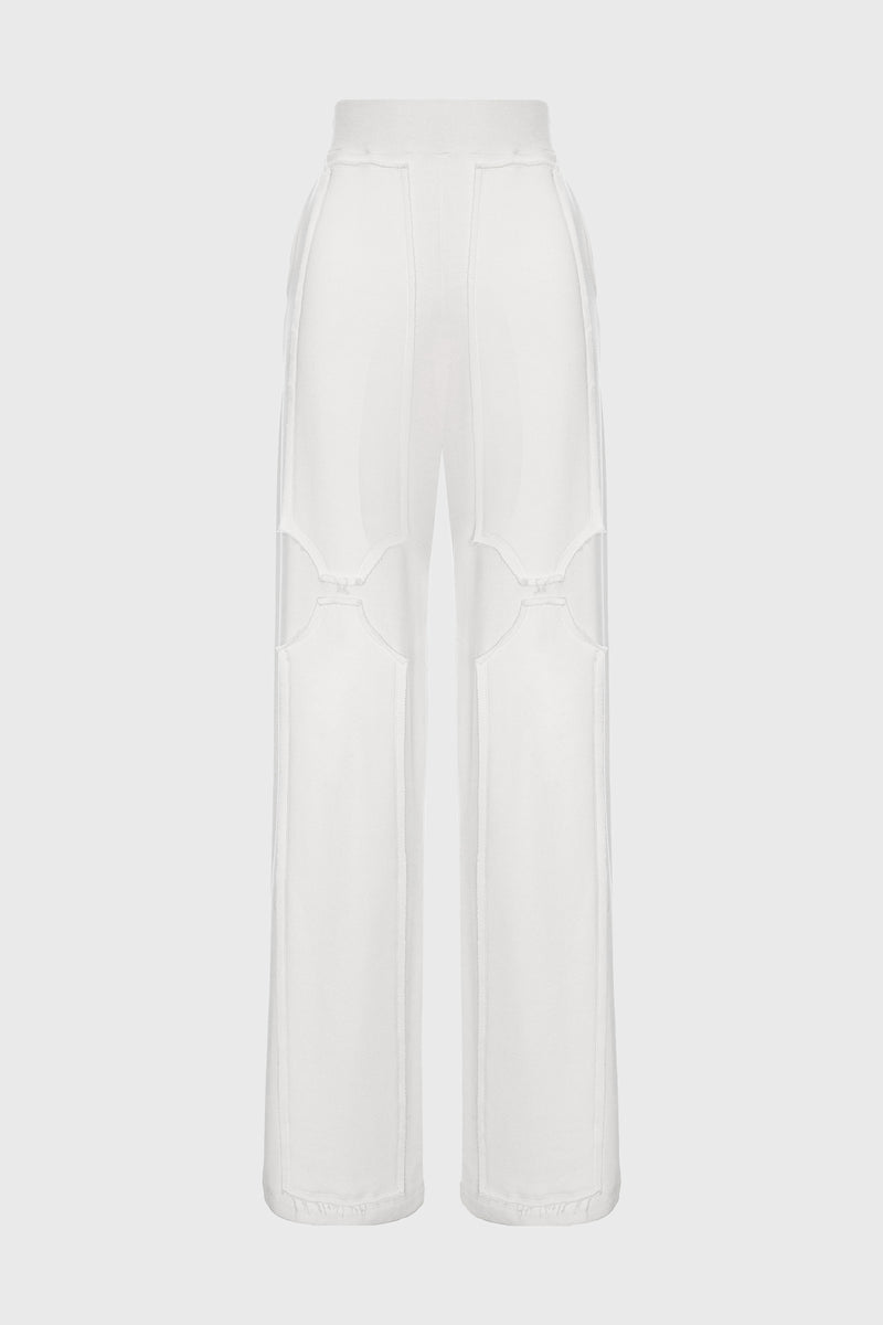 Pantaloni albi din bumbac si modal Deconstructed