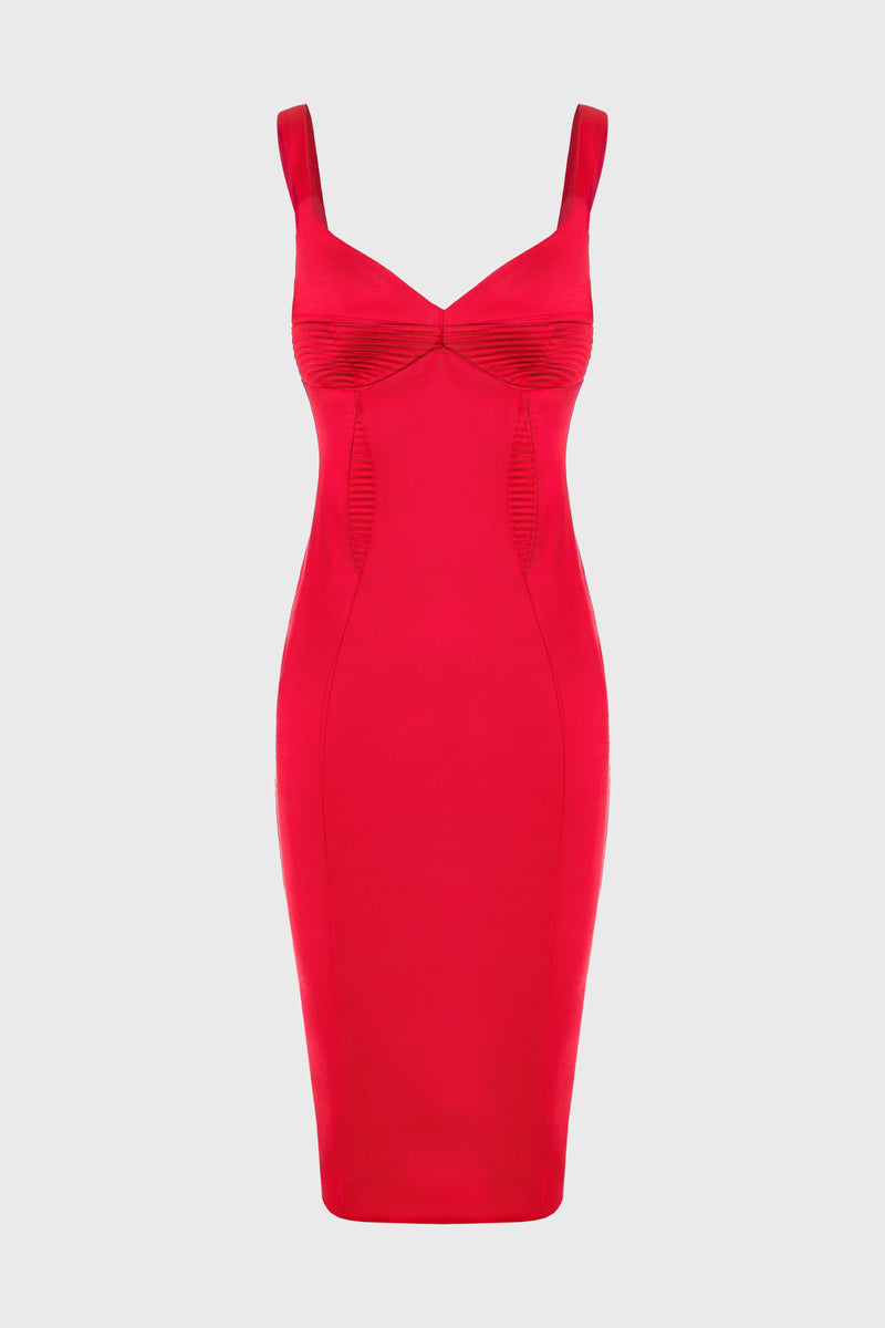 Rochie rosie din satin elastic Haze