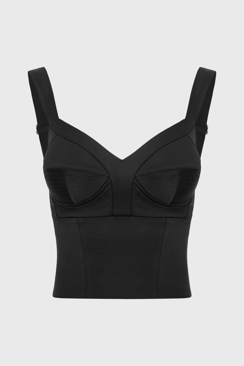Corset negru din satin cu cupe Sculpt