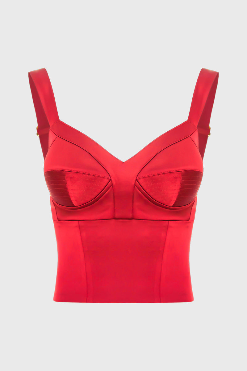 Corset rosu din satin cu cupe Sculpt