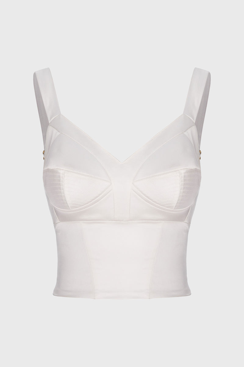 Corset alb din satin cu cupe Sculpt