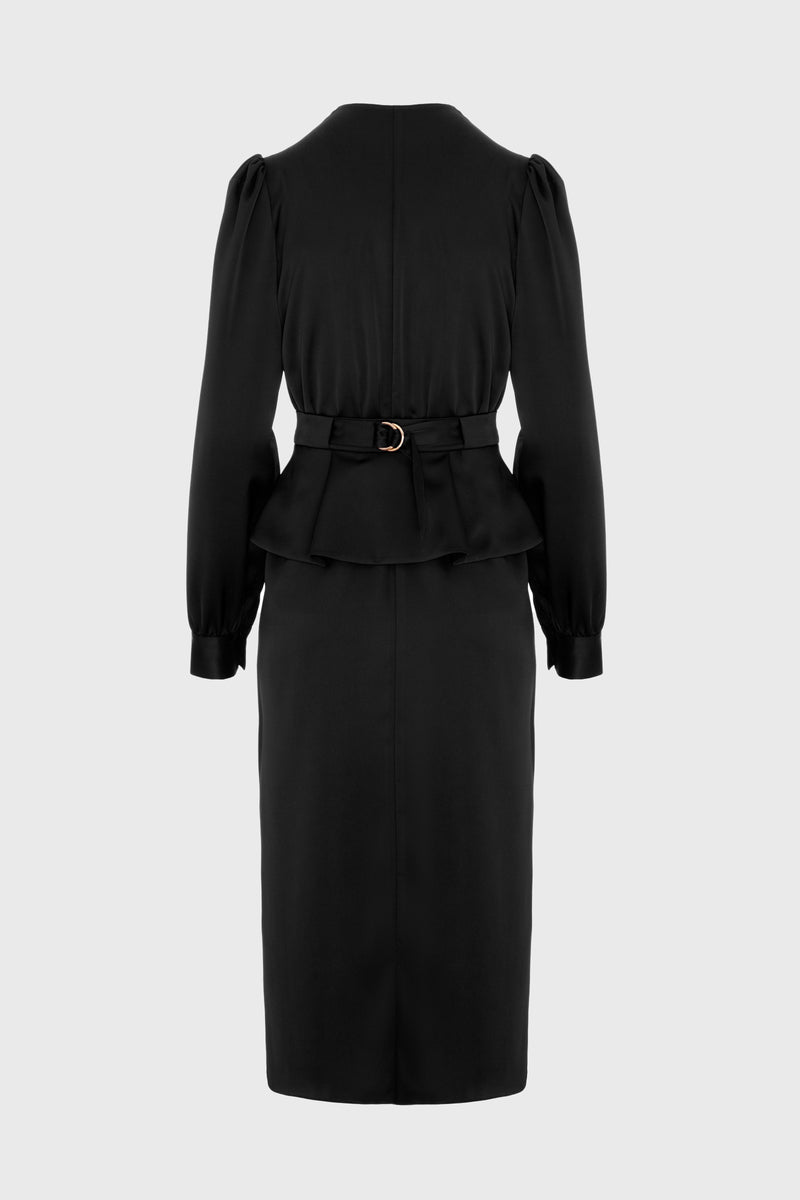 Rochie neagra midi cu corset integrat Fold