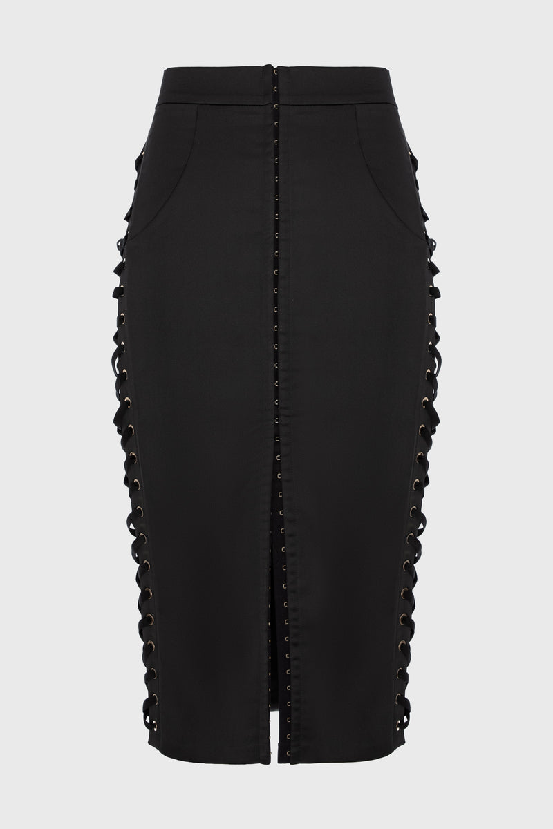 Fusta neagra mulata din satin cu insiretare Blackcherry