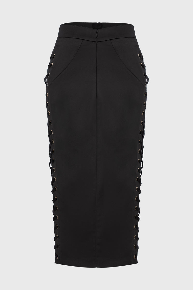 Fusta neagra mulata din satin cu insiretare Blackcherry