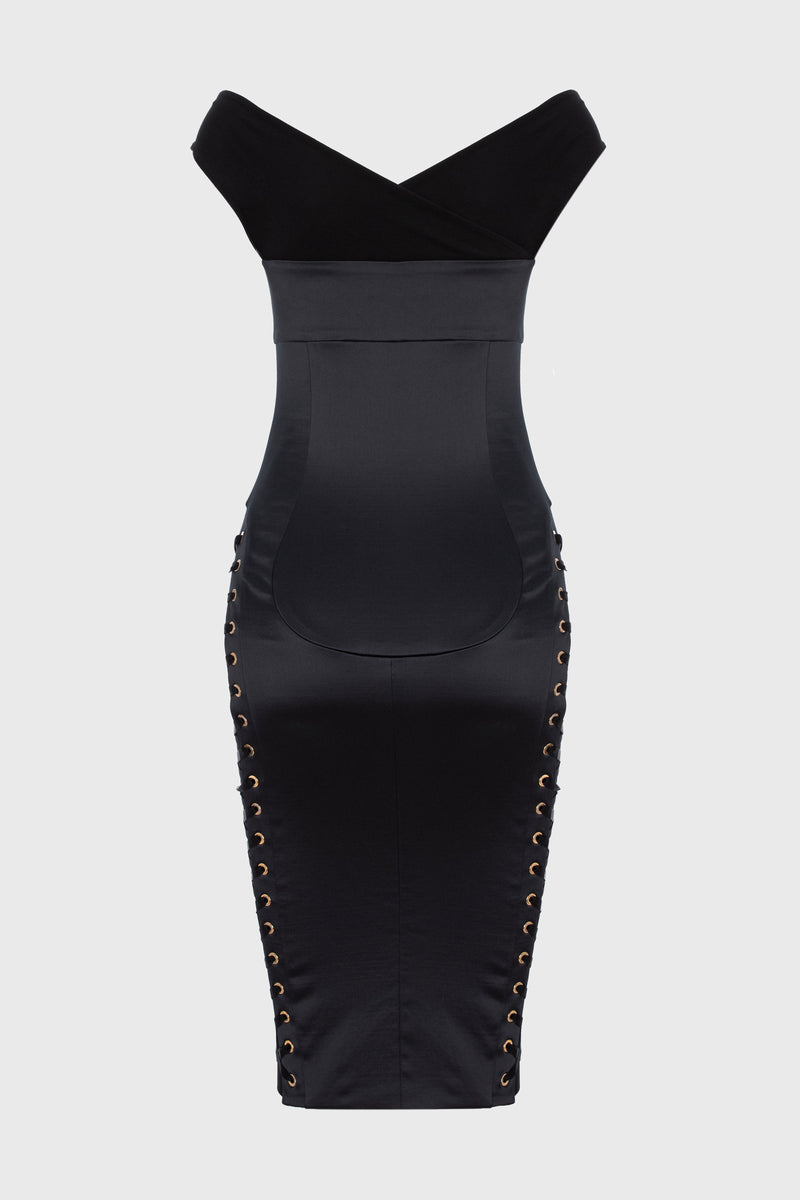 Rochie neagra din satin cu insiretare Blackcherry