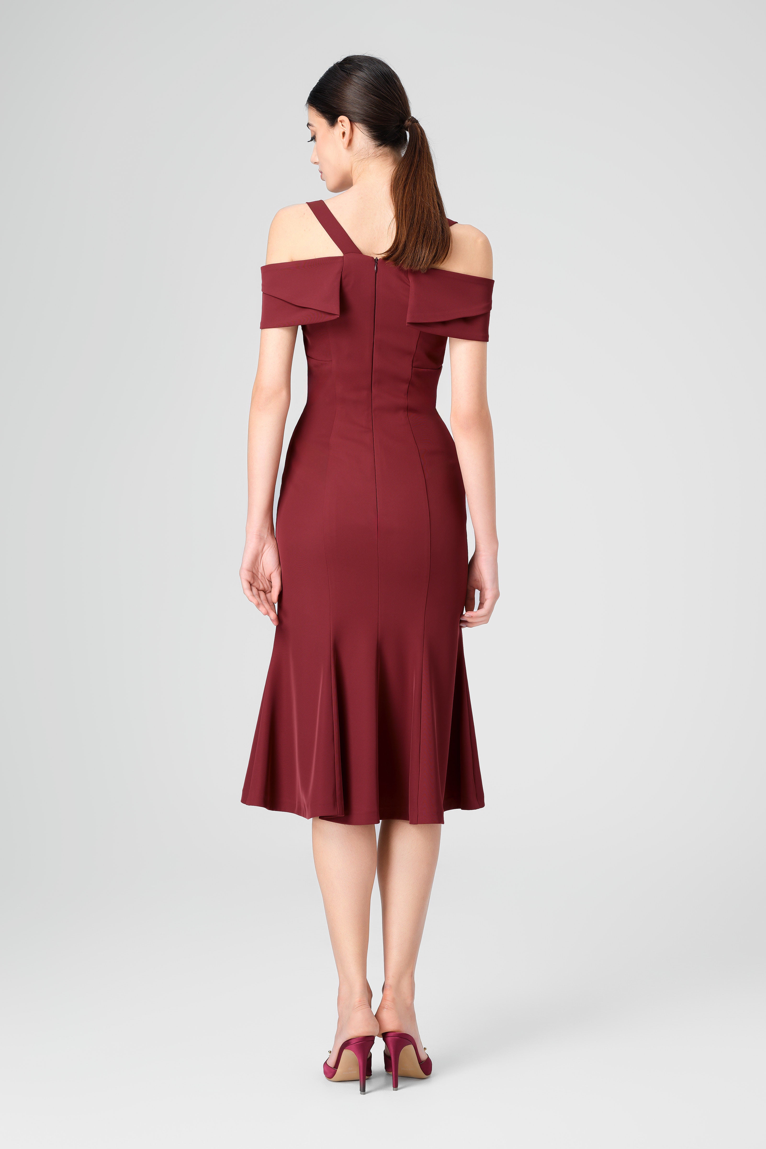 Rochie midi rosu burgund cu cupe retro Candy