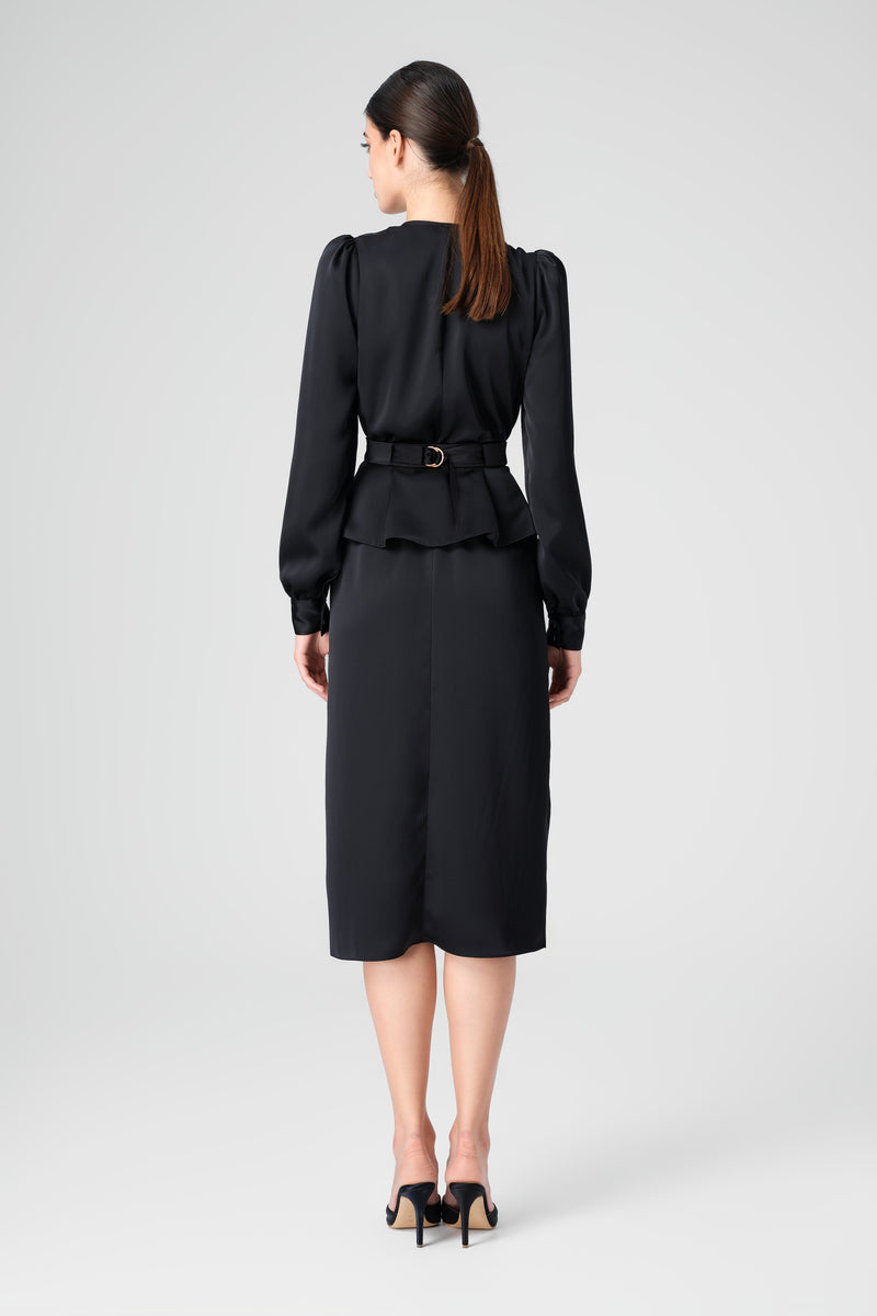 Rochie neagra midi cu corset integrat Fold