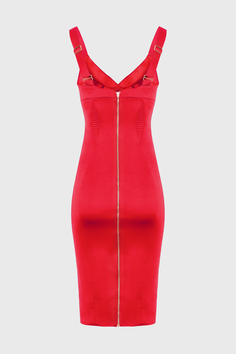 Rochie rosie din satin elastic Haze