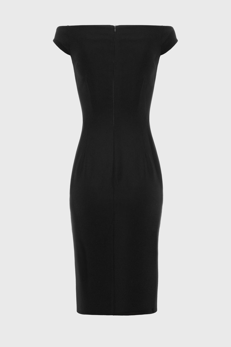 Rochie neagra midi cu crapatura Ivy