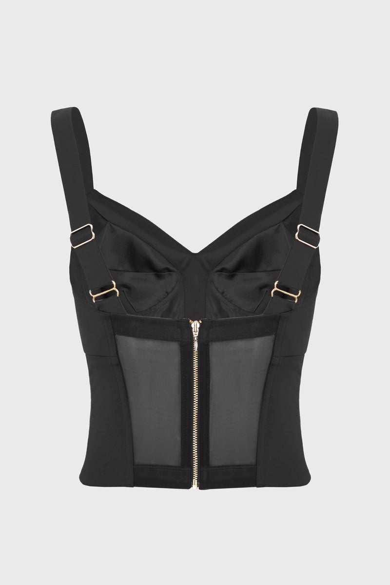 Corset negru din satin cu cupe Sculpt