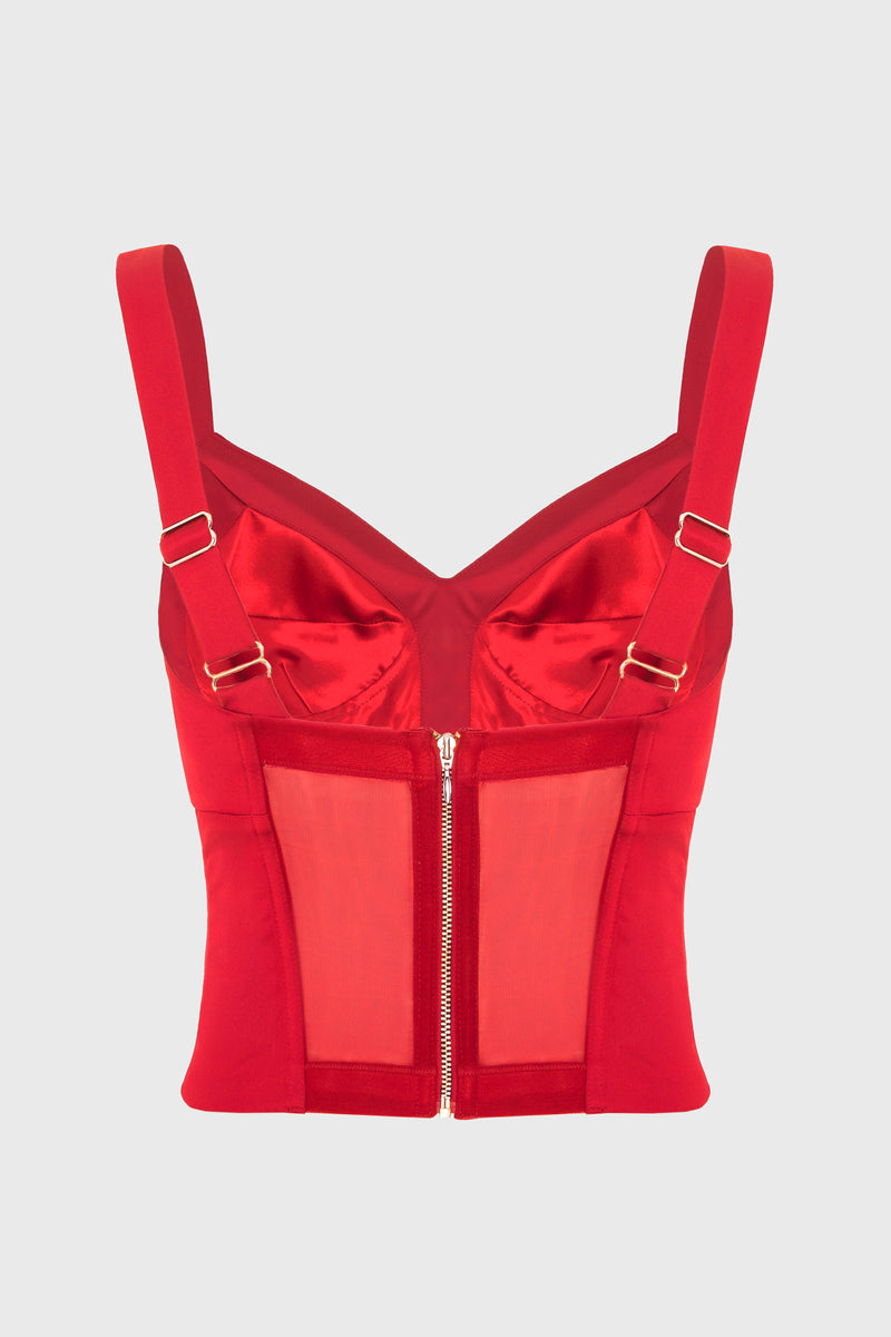 Corset rosu din satin cu cupe Sculpt