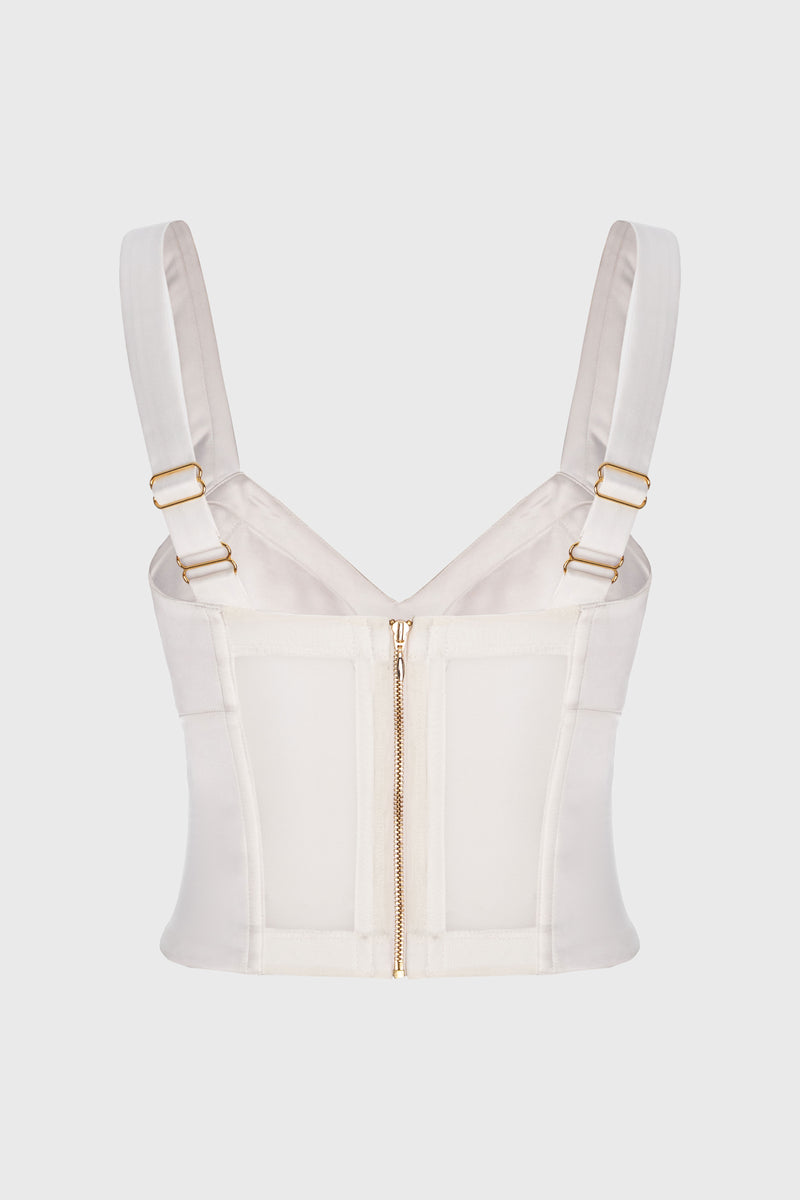 Corset alb din satin cu cupe Sculpt