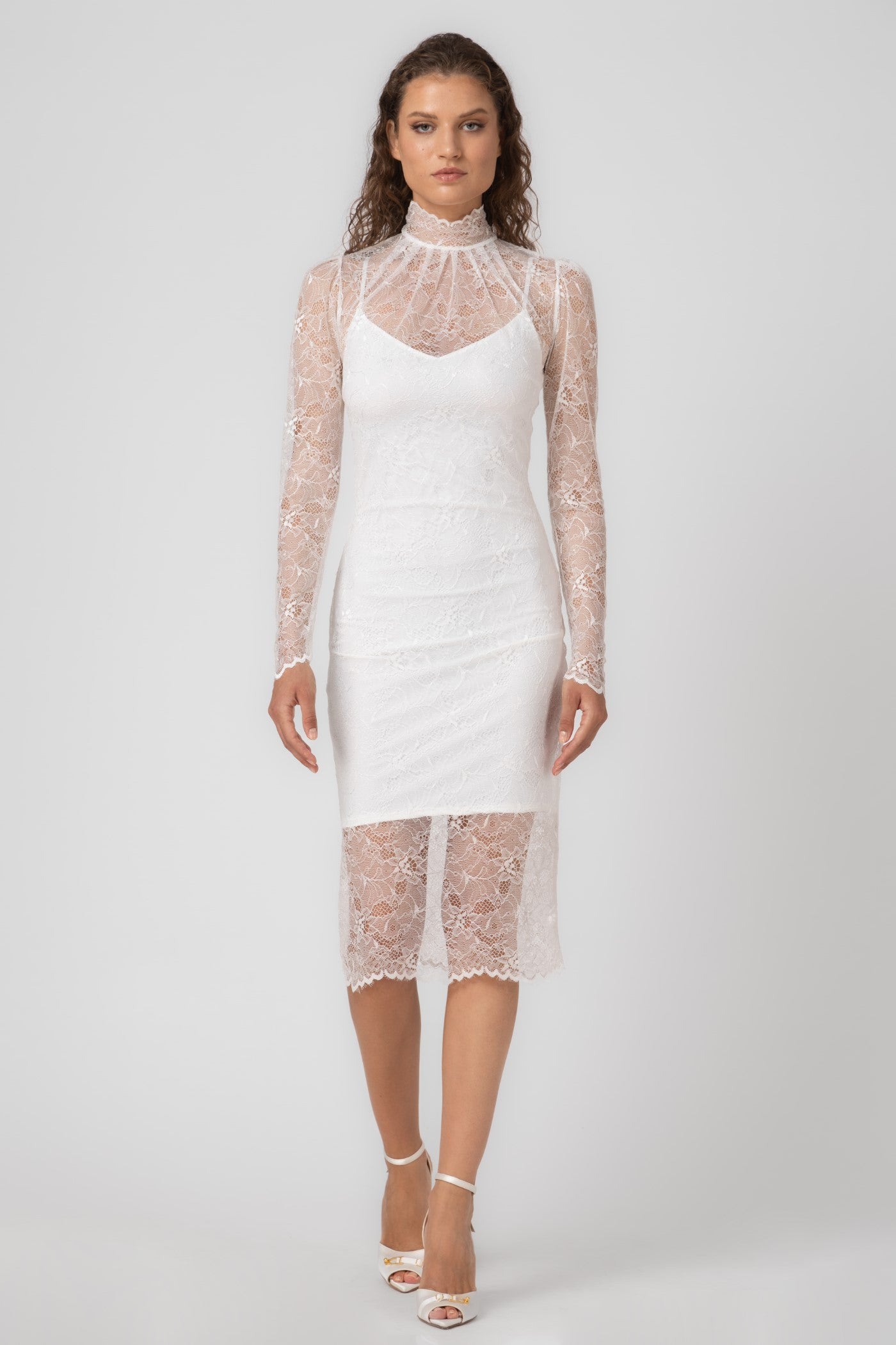 Rochie midi alba din dantela Mist