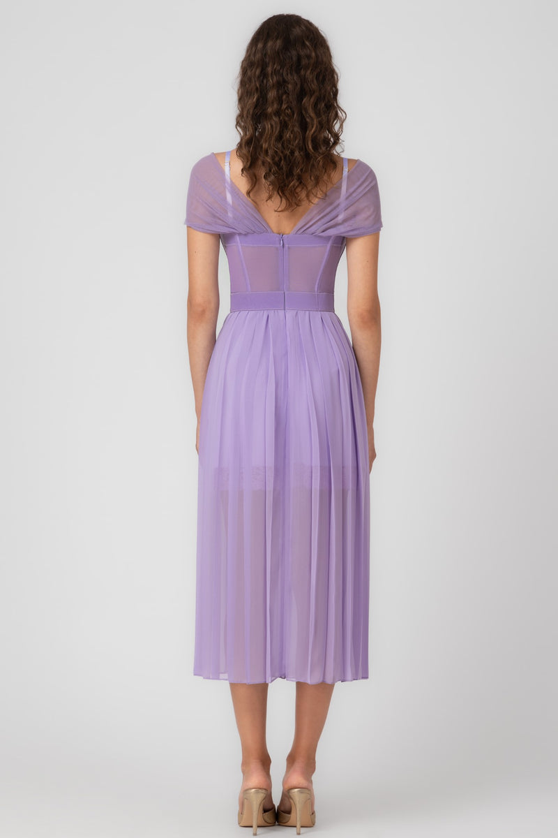 Rochie lavanda din satin si tulle plisat Utility