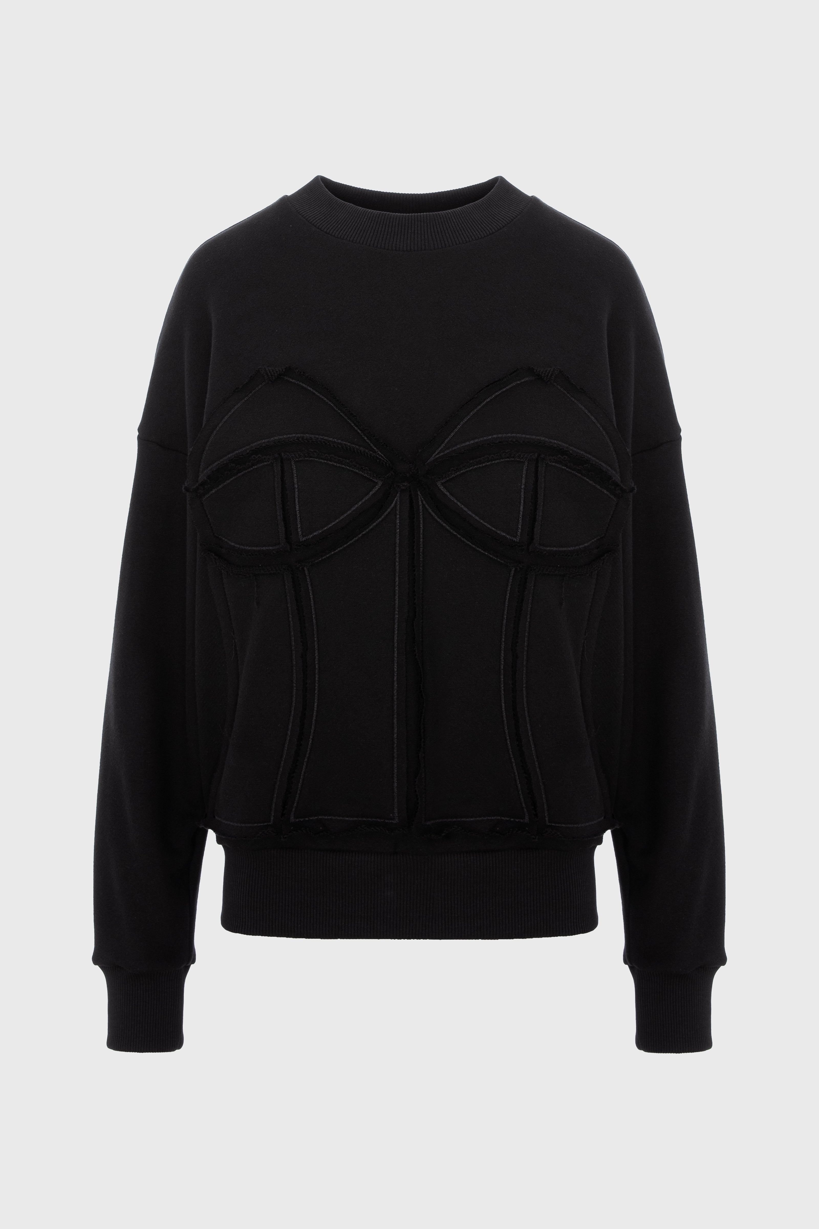 Hanorac negru din bumbac si modal Deconstructed