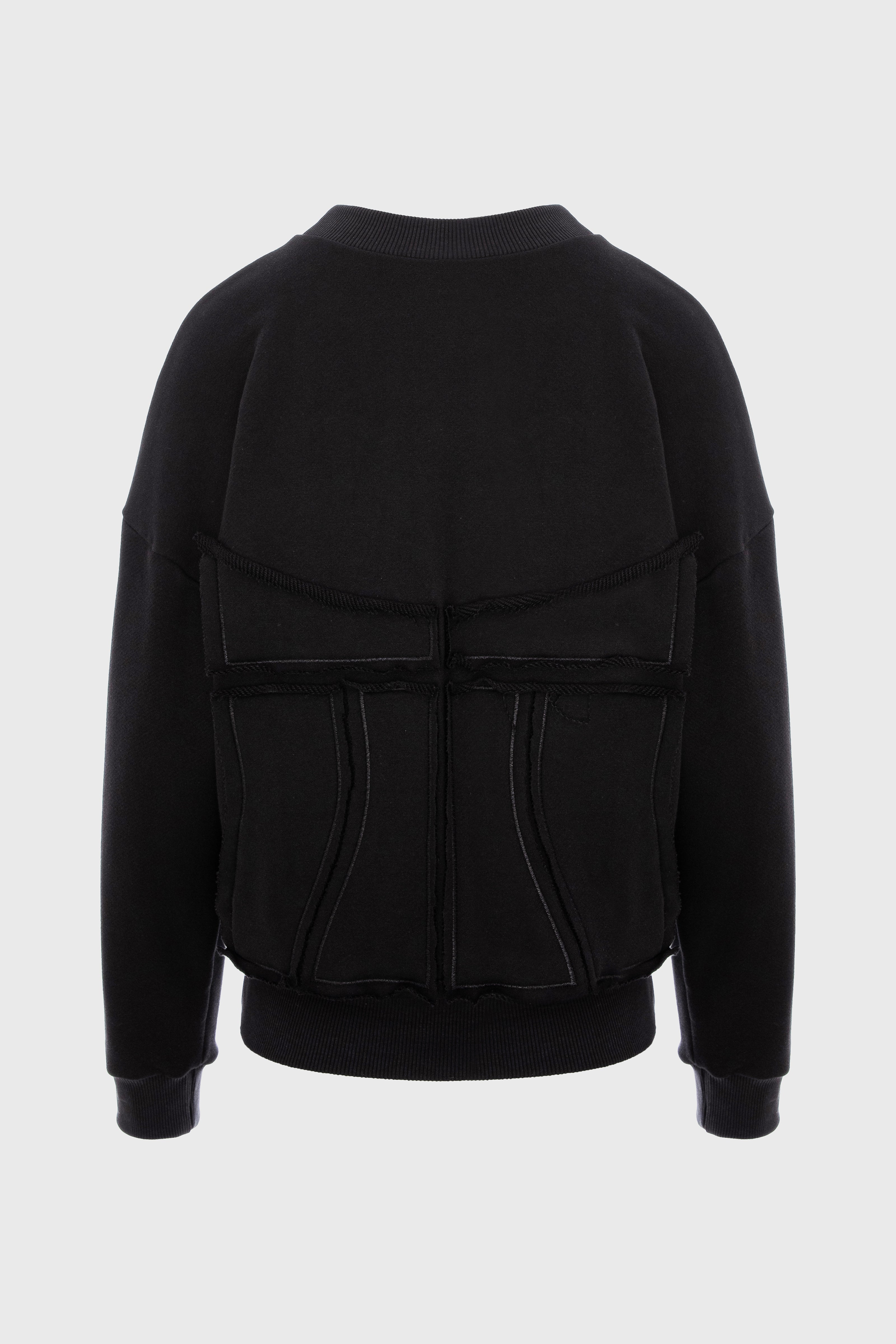 Hanorac negru din bumbac si modal Deconstructed