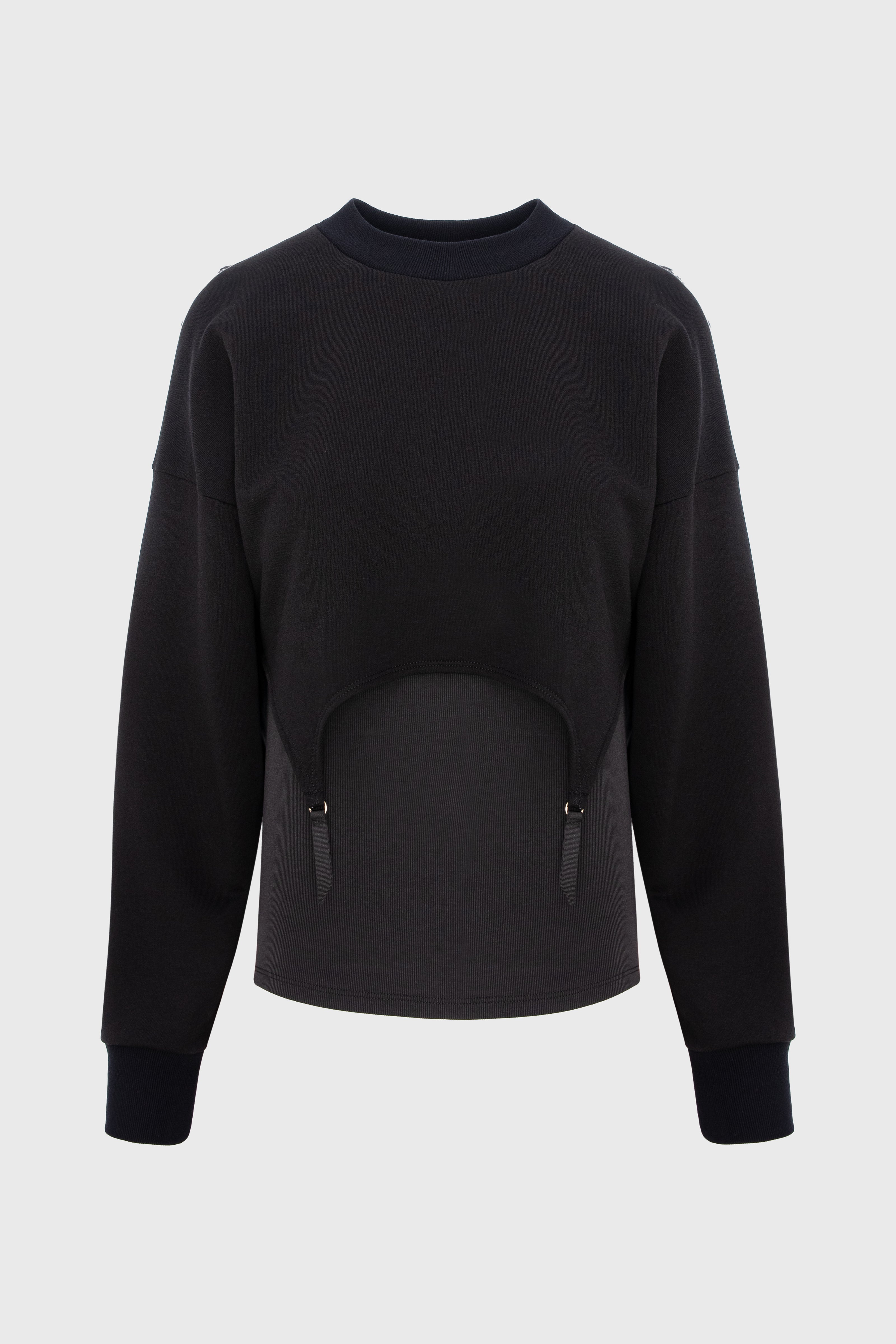 Hanorac negru din bumbac si modal Garter