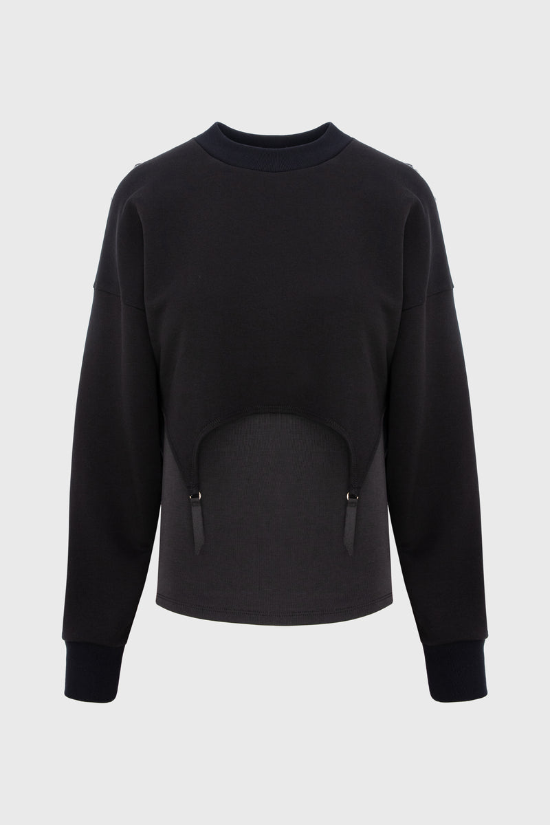 Hanorac negru din bumbac si modal Garter