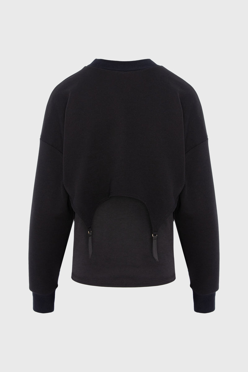 Hanorac negru din bumbac si modal Garter