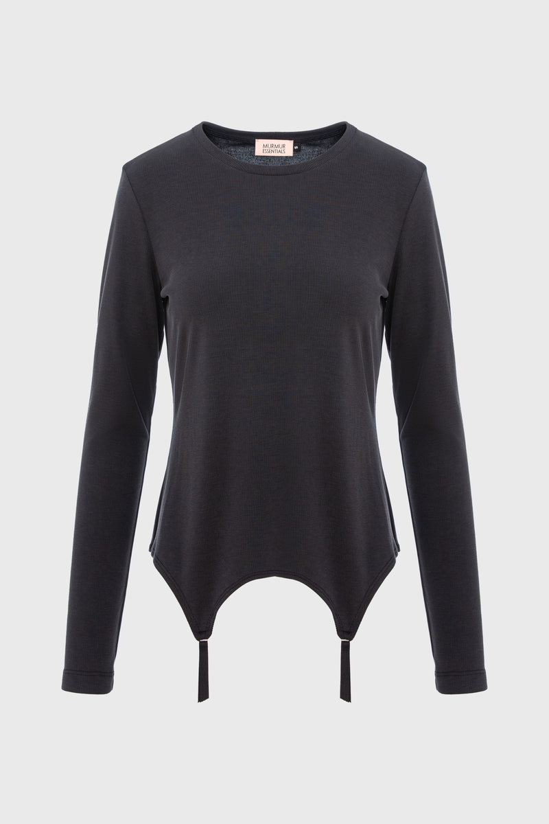 Bluza neagra modal premium cu suspendere Garter