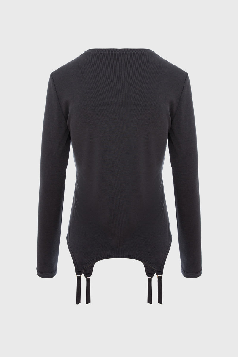 Bluza neagra modal premium cu suspendere Garter