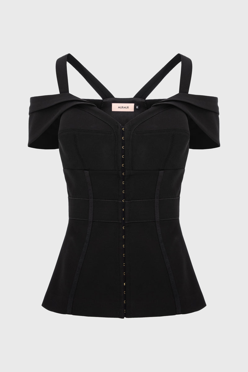 Corset negru cu maneci cazute Candy