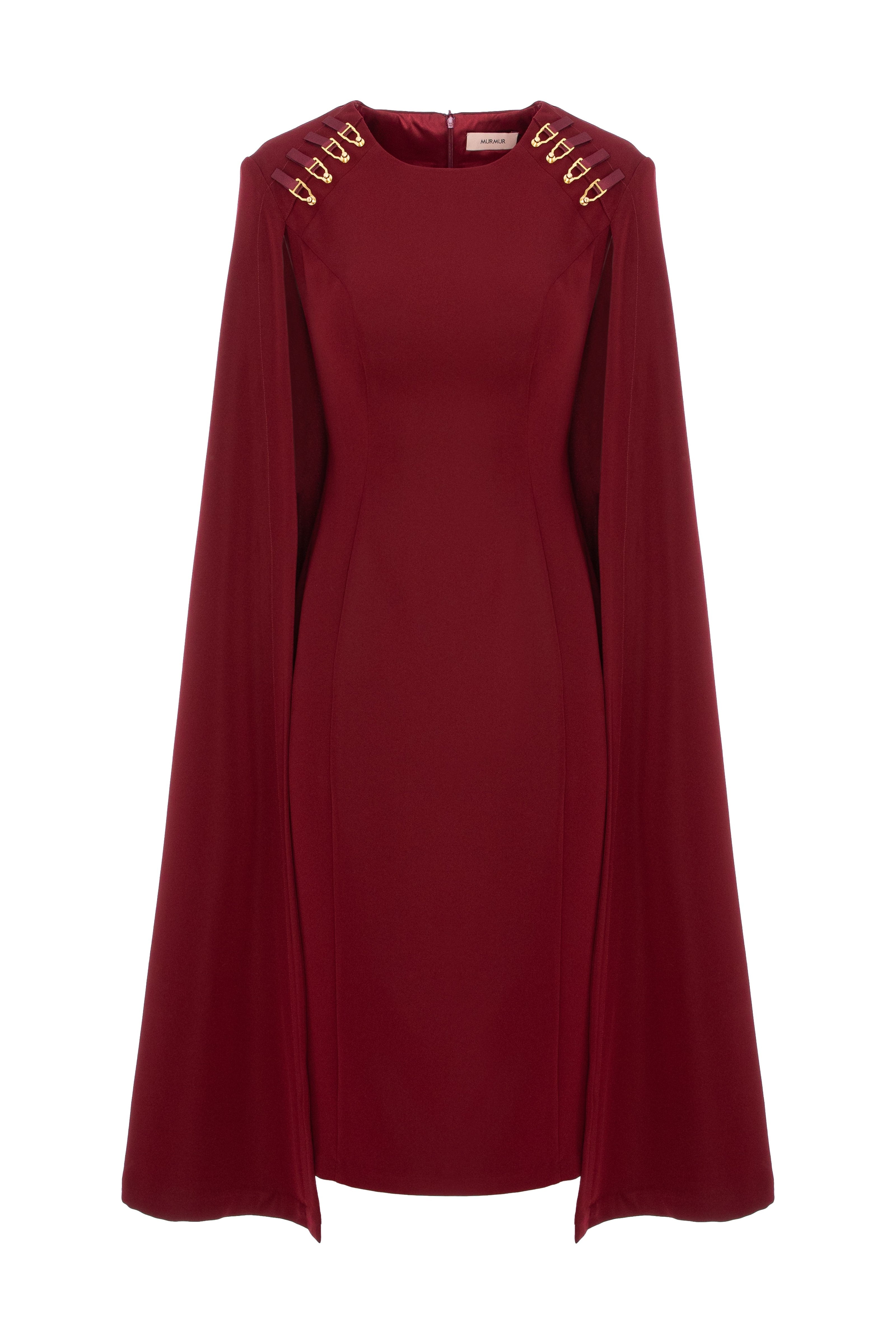 Rochie midi rosu burgund cu capa Mantle