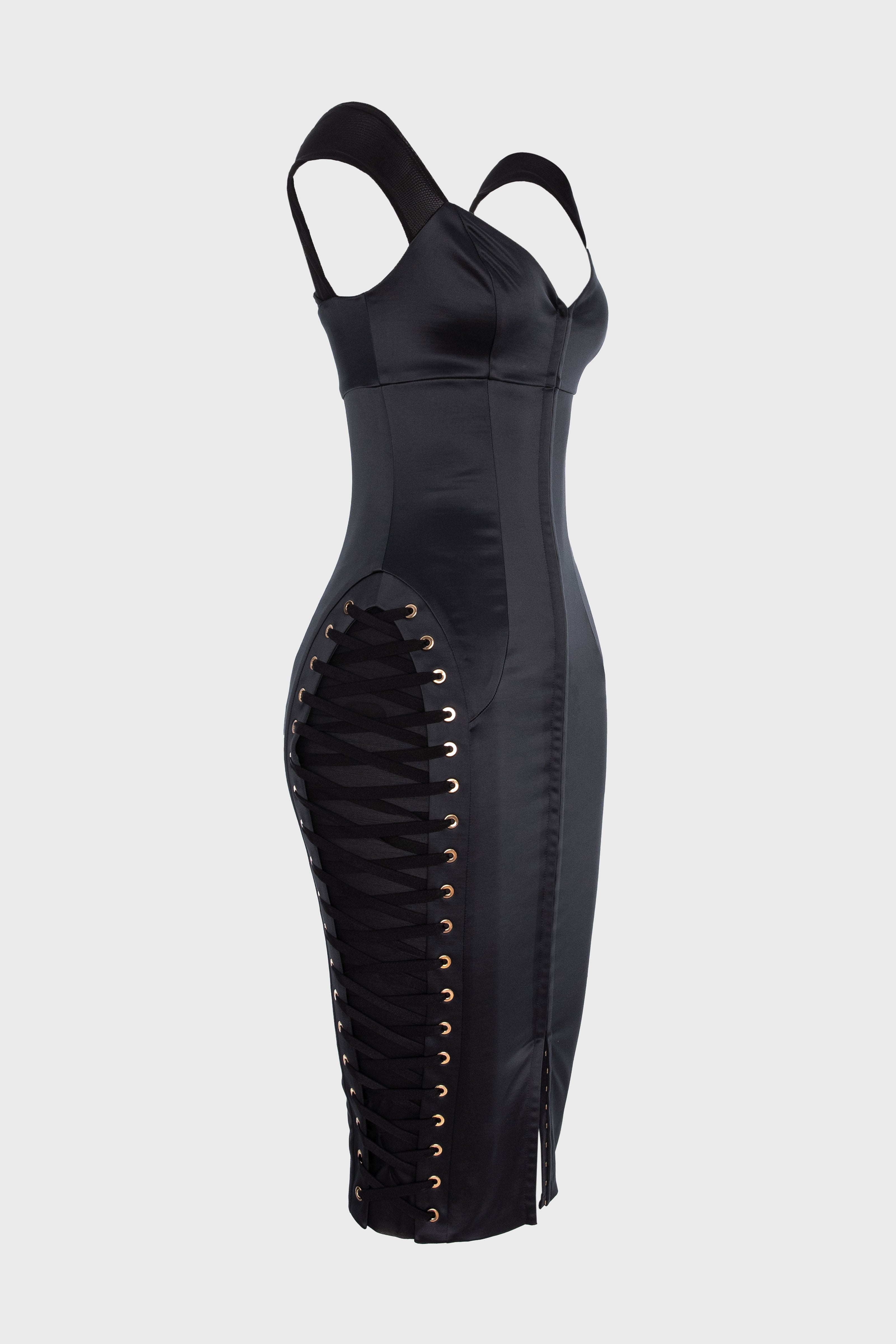 Rochie neagra mulata din satin Blackcherry