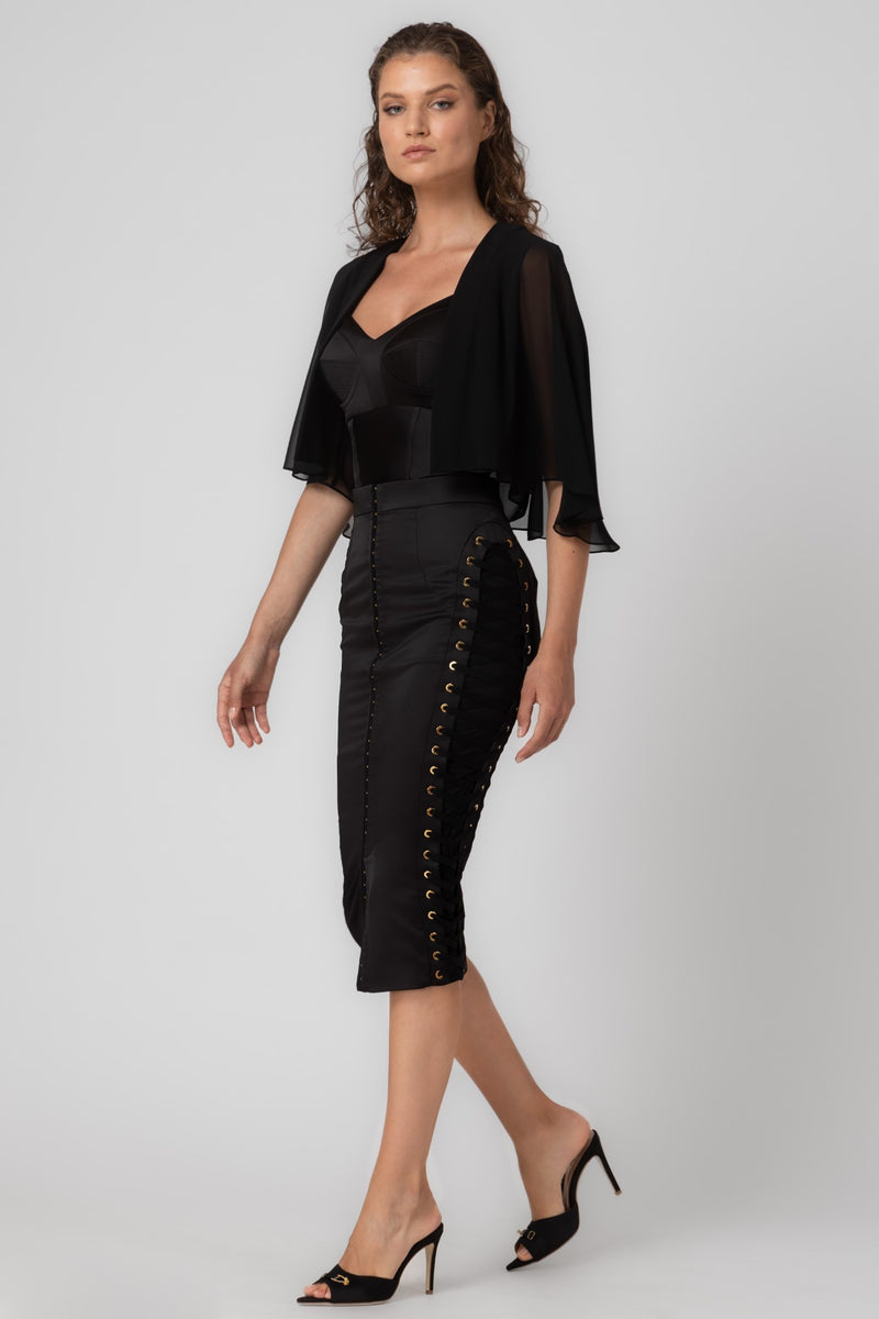 Body negru din satin elastic Sculpt