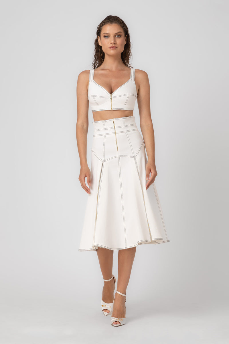 Bustiera alba din denim bi-elastic Underline