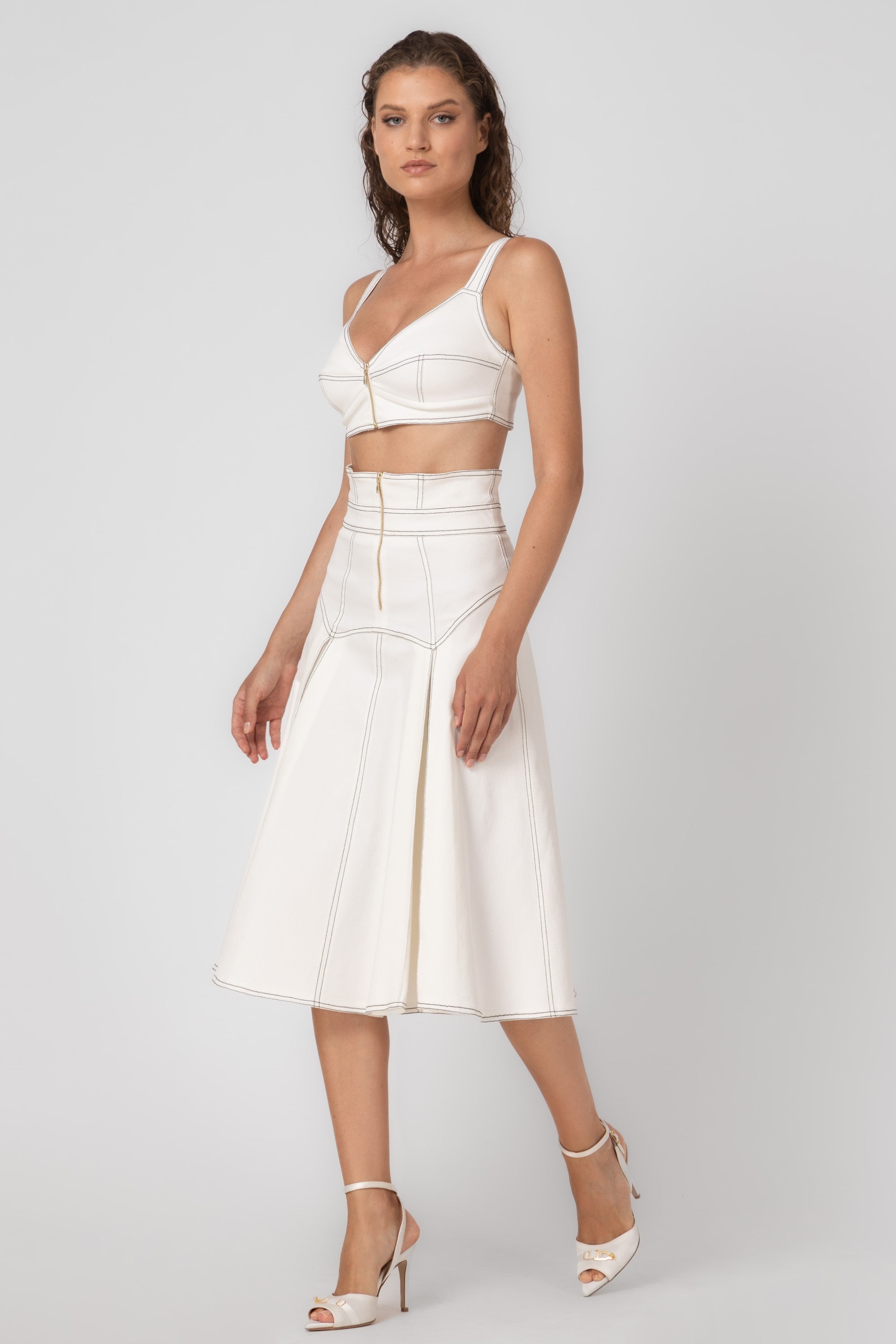 Fusta alba din denim bi-elastic Underline