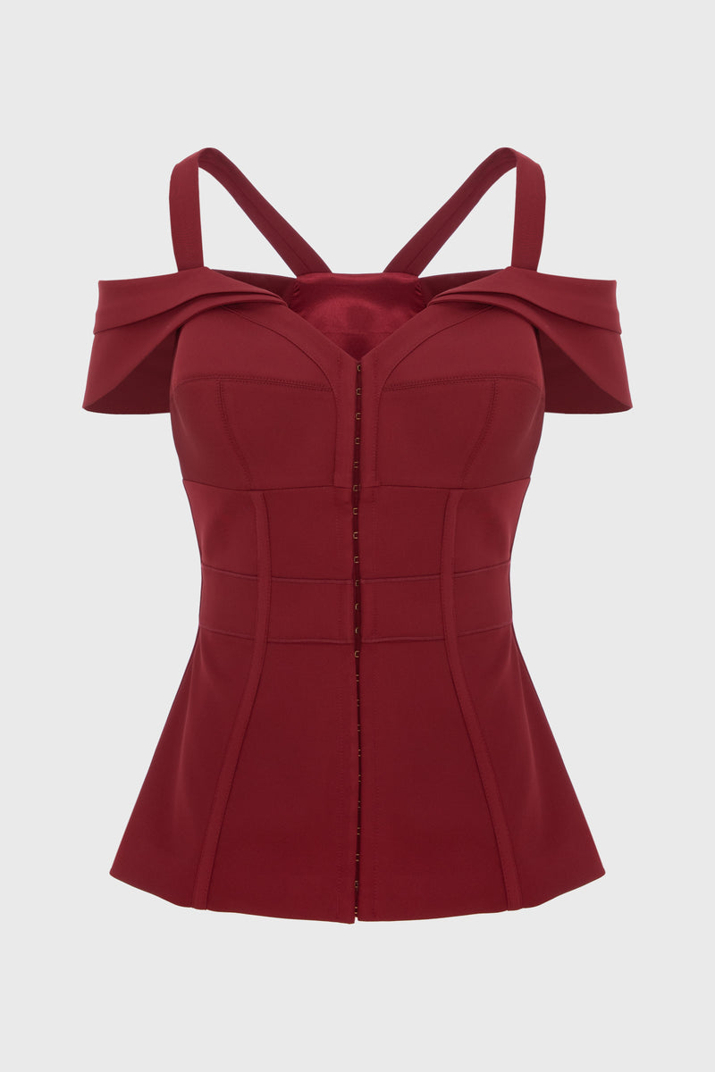 Corset rosu burgund cu maneci cazute Candy