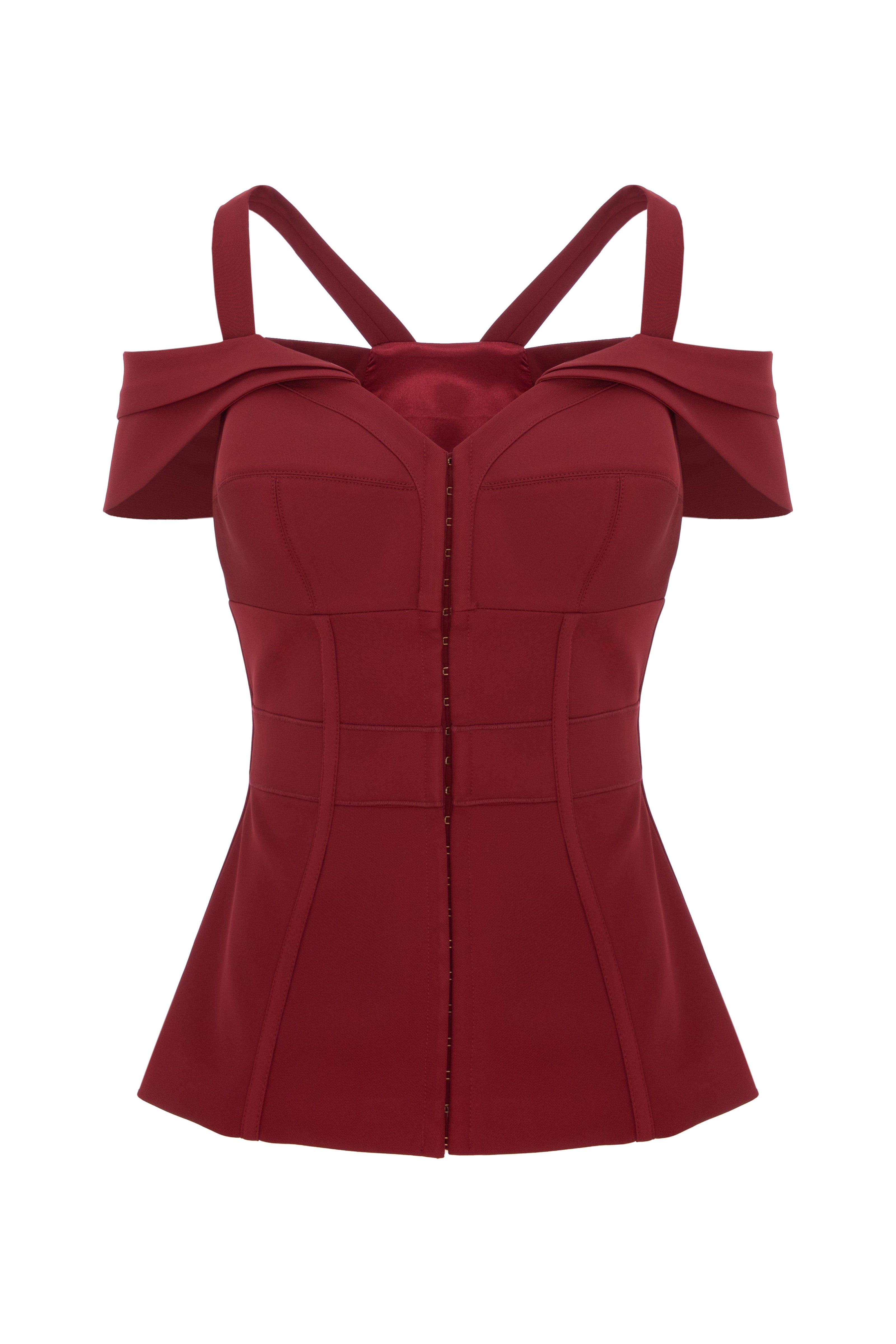 Corset rosu burgund cu maneci cazute Candy