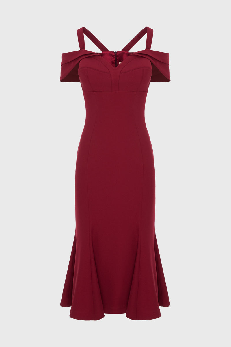 Rochie rosu burgund midi cu cupe retro Candy