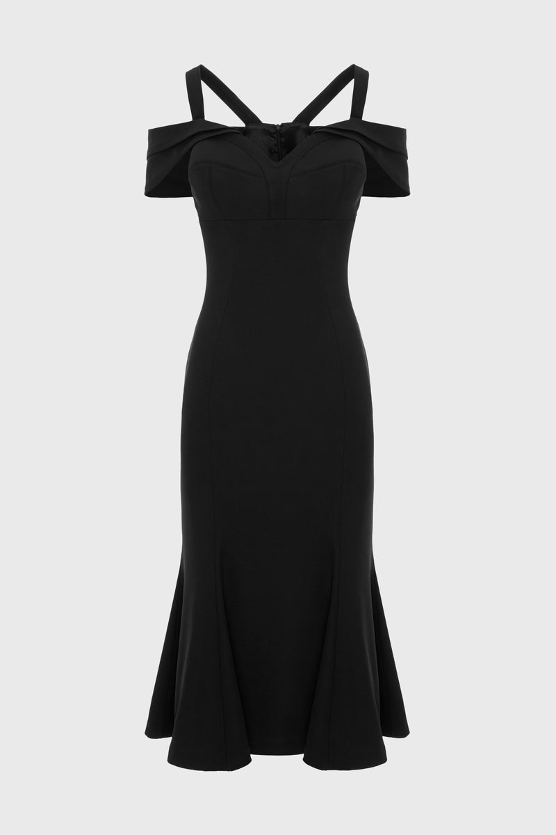 Rochie neagra midi cu cupe retro Candy