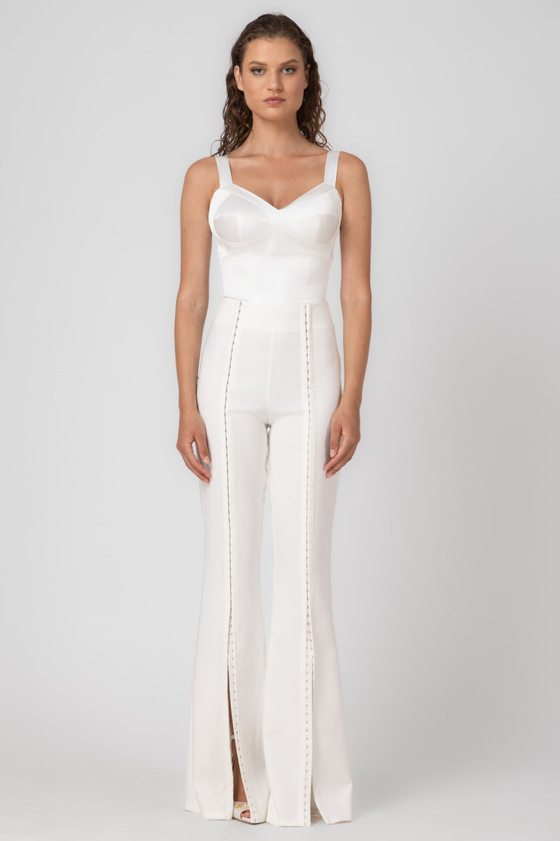 Pantaloni albi lungi evazati Snap