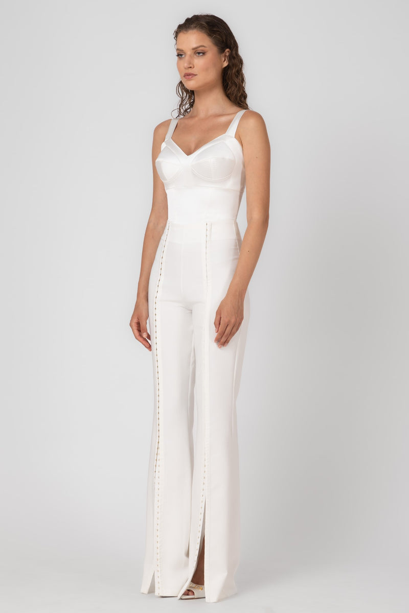 Pantaloni albi lungi evazati Snap