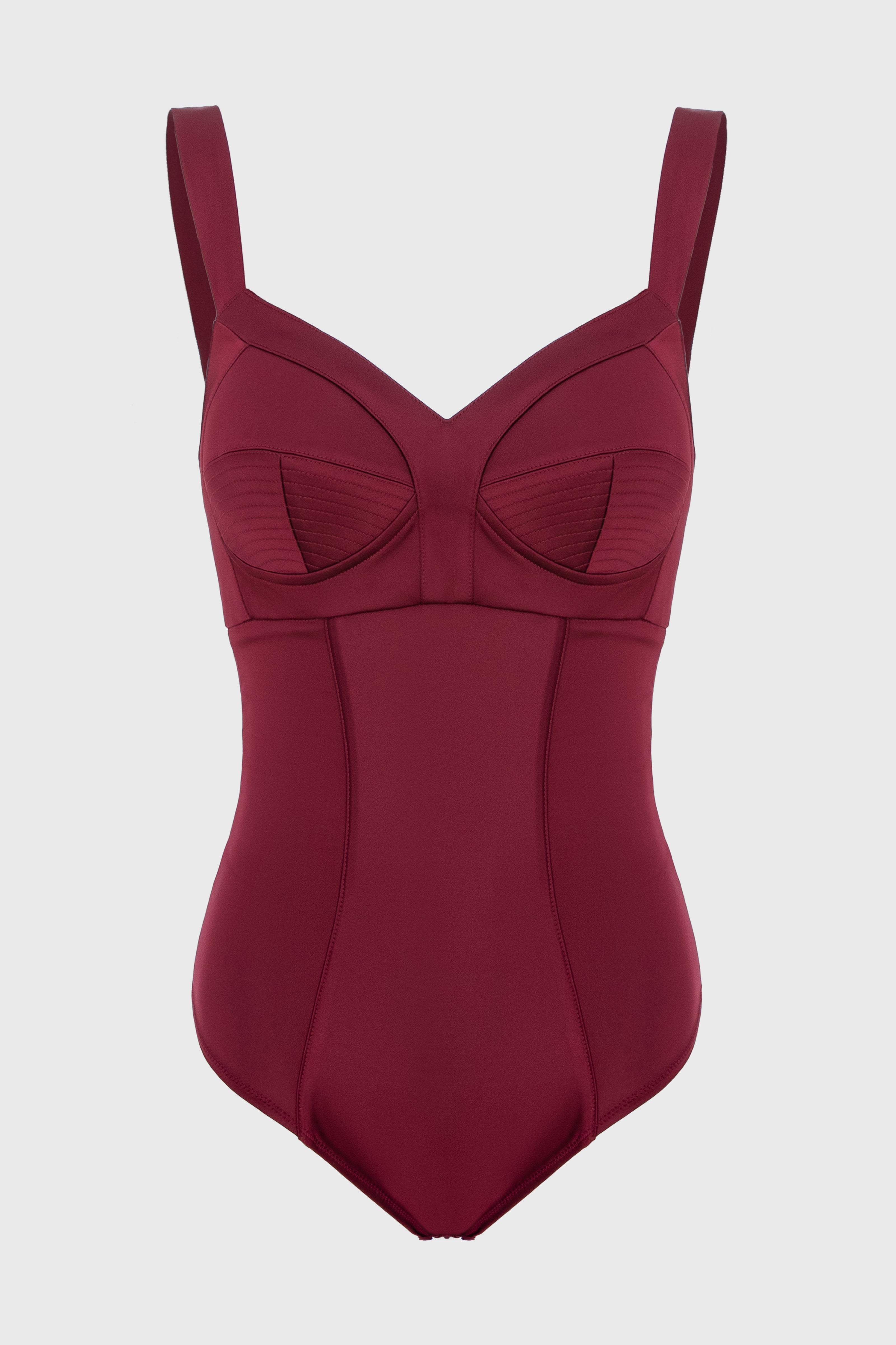 Body rosu burgund din satin elastic Sculpt