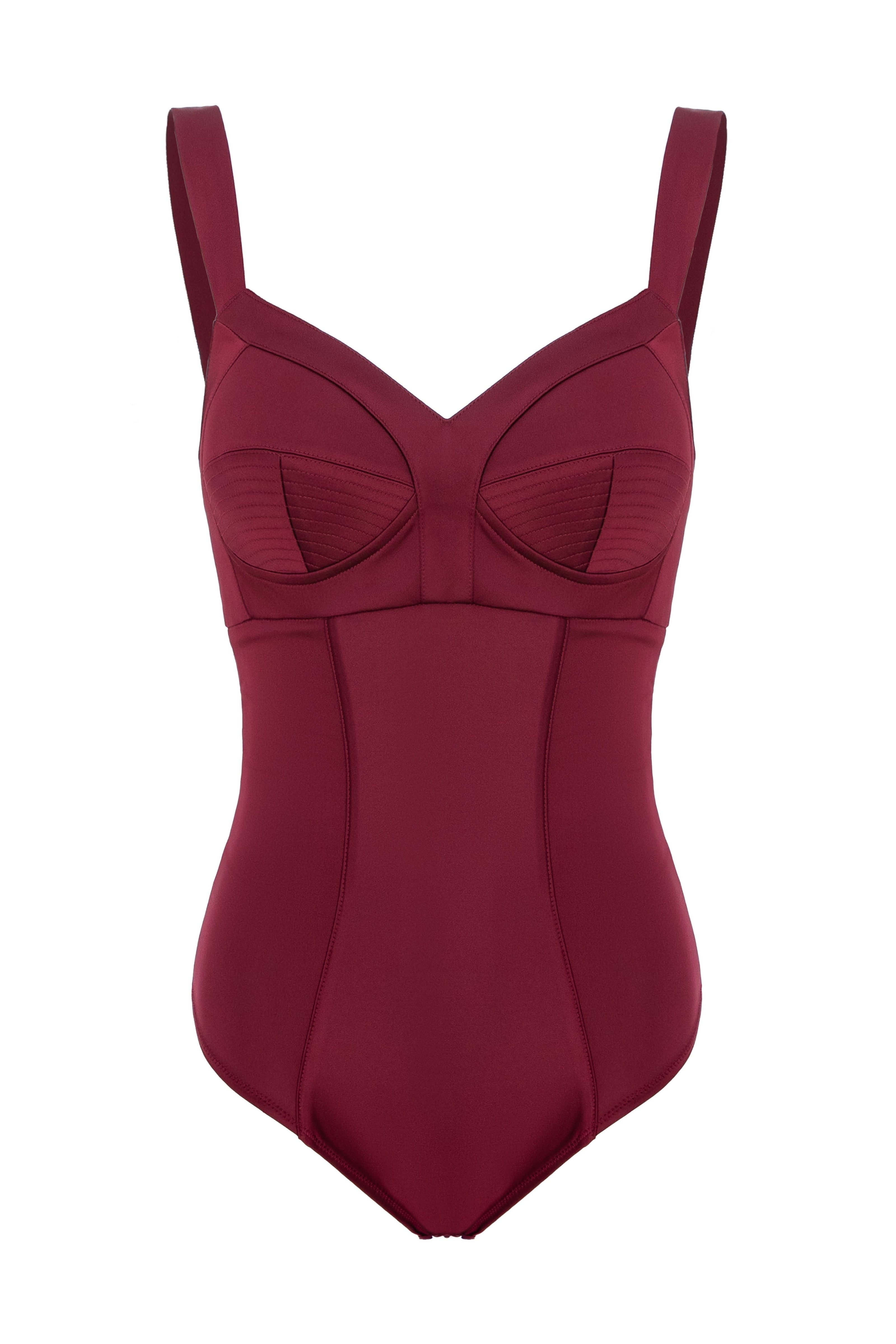 Body rosu burgund din satin elastic Sculpt
