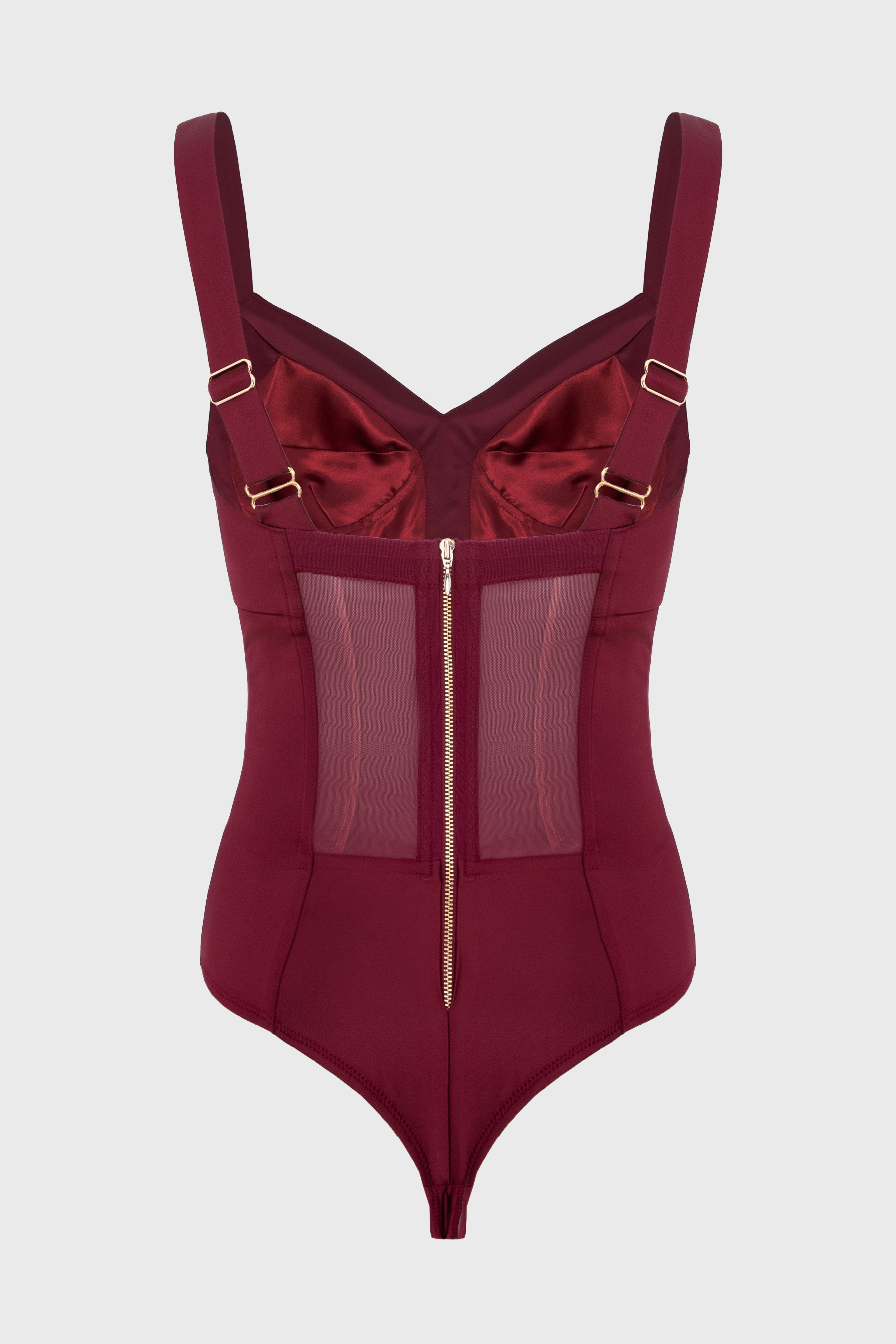 Body rosu burgund din satin elastic Sculpt