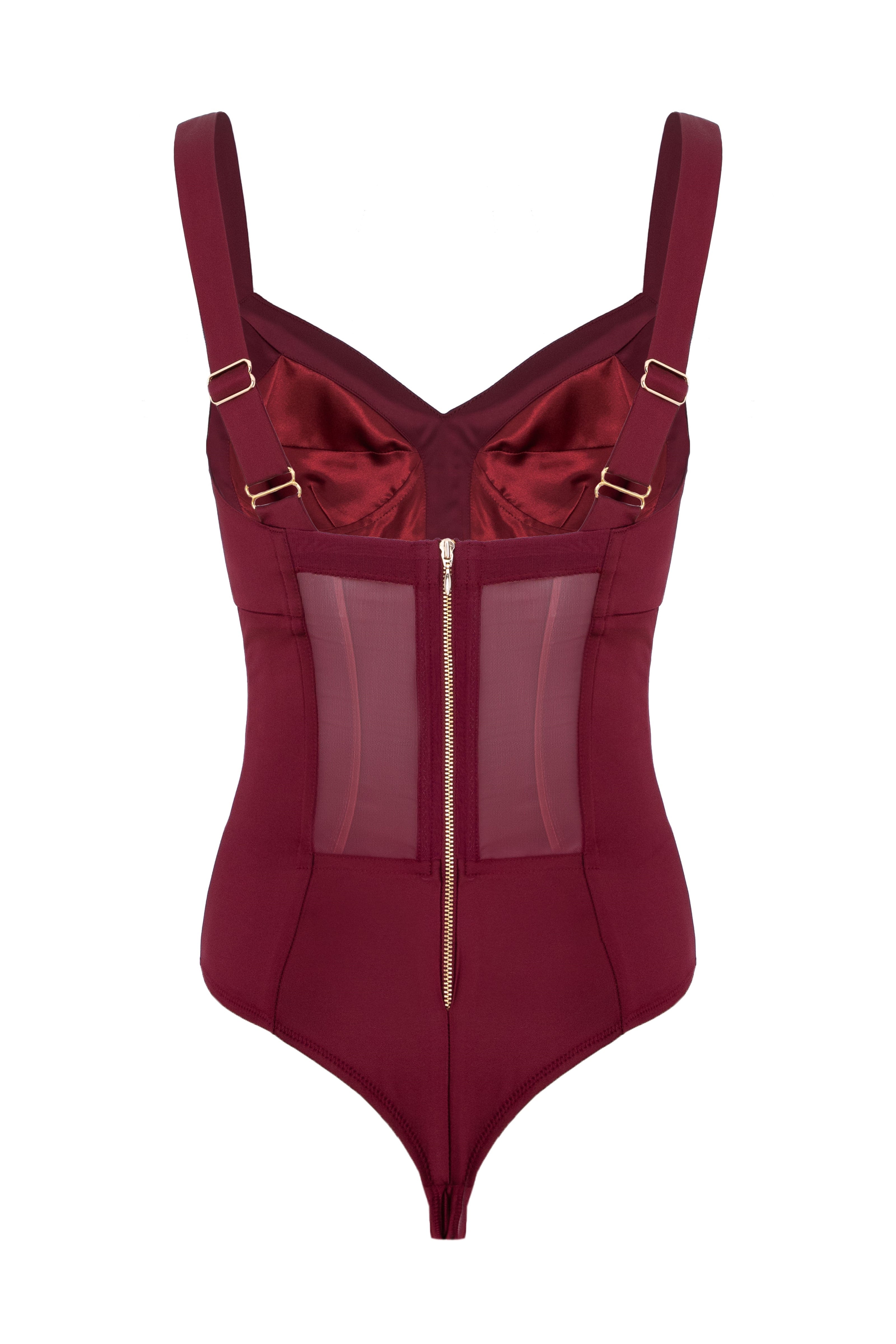 Body rosu burgund din satin elastic Sculpt