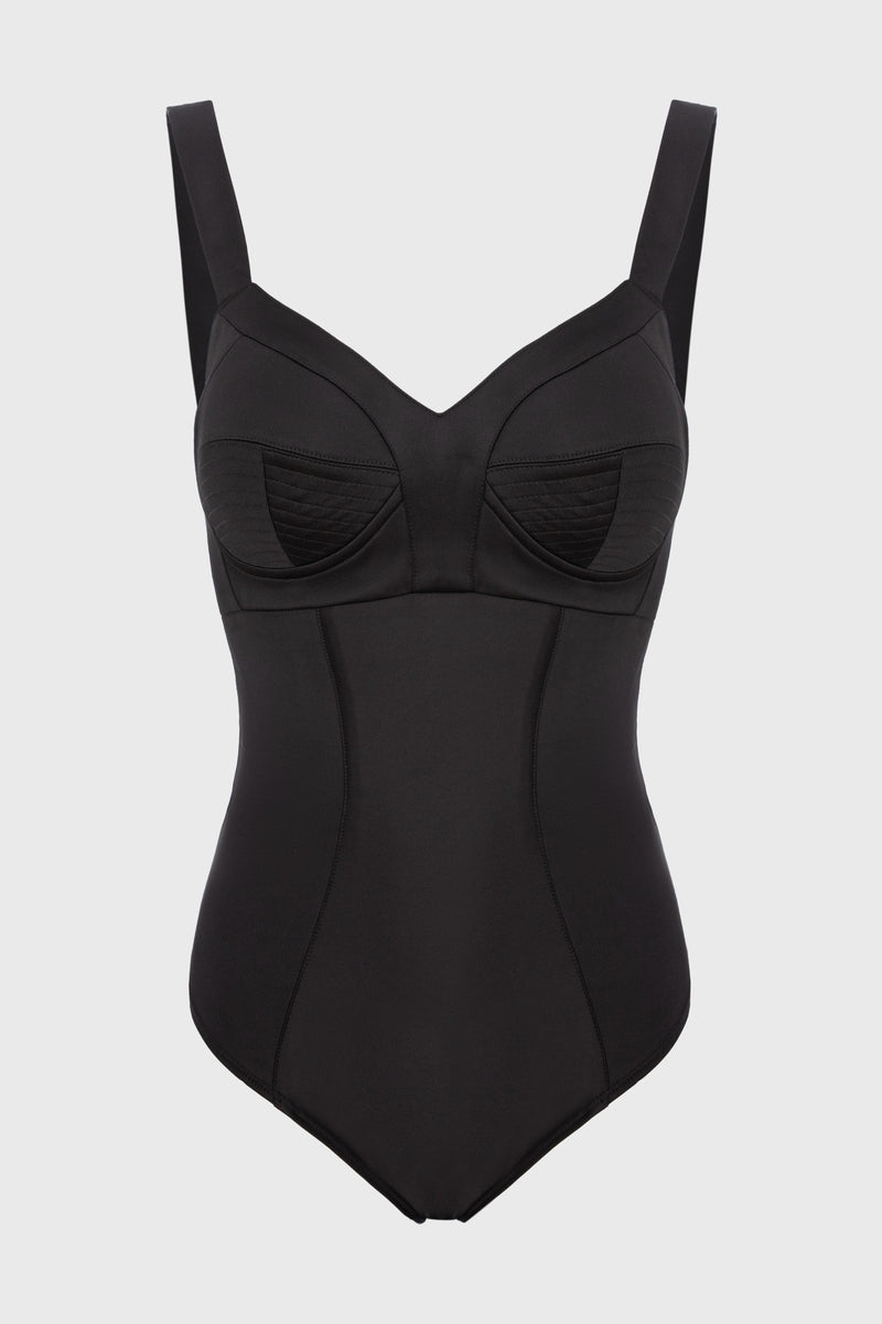 Body negru din satin elastic Sculpt