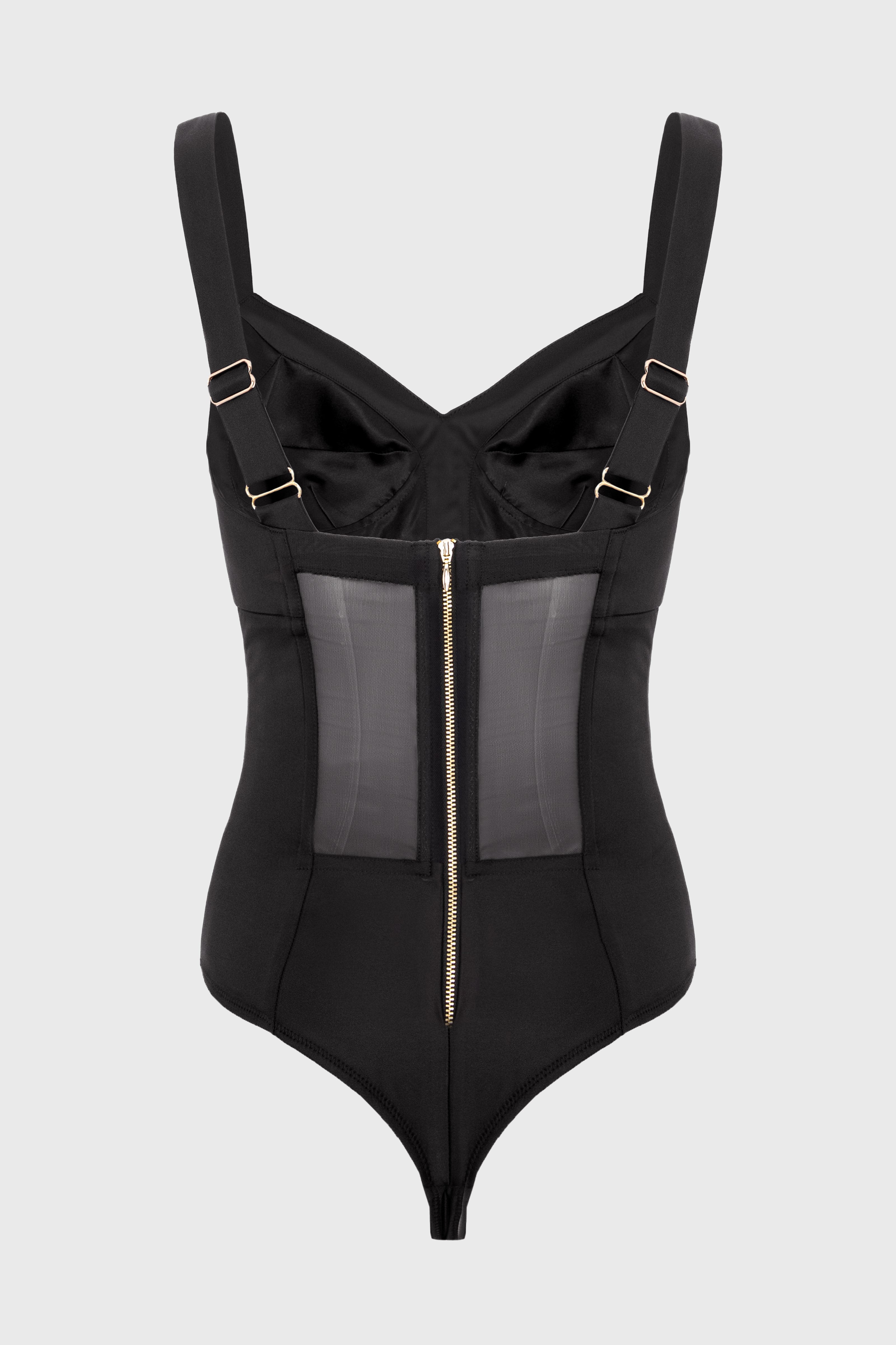 Body negru din satin elastic Sculpt