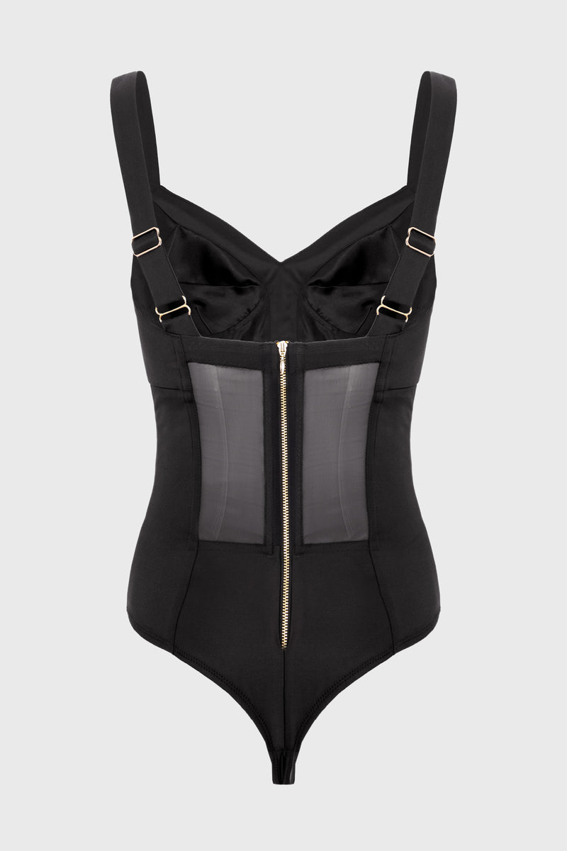 Body negru din satin elastic Sculpt