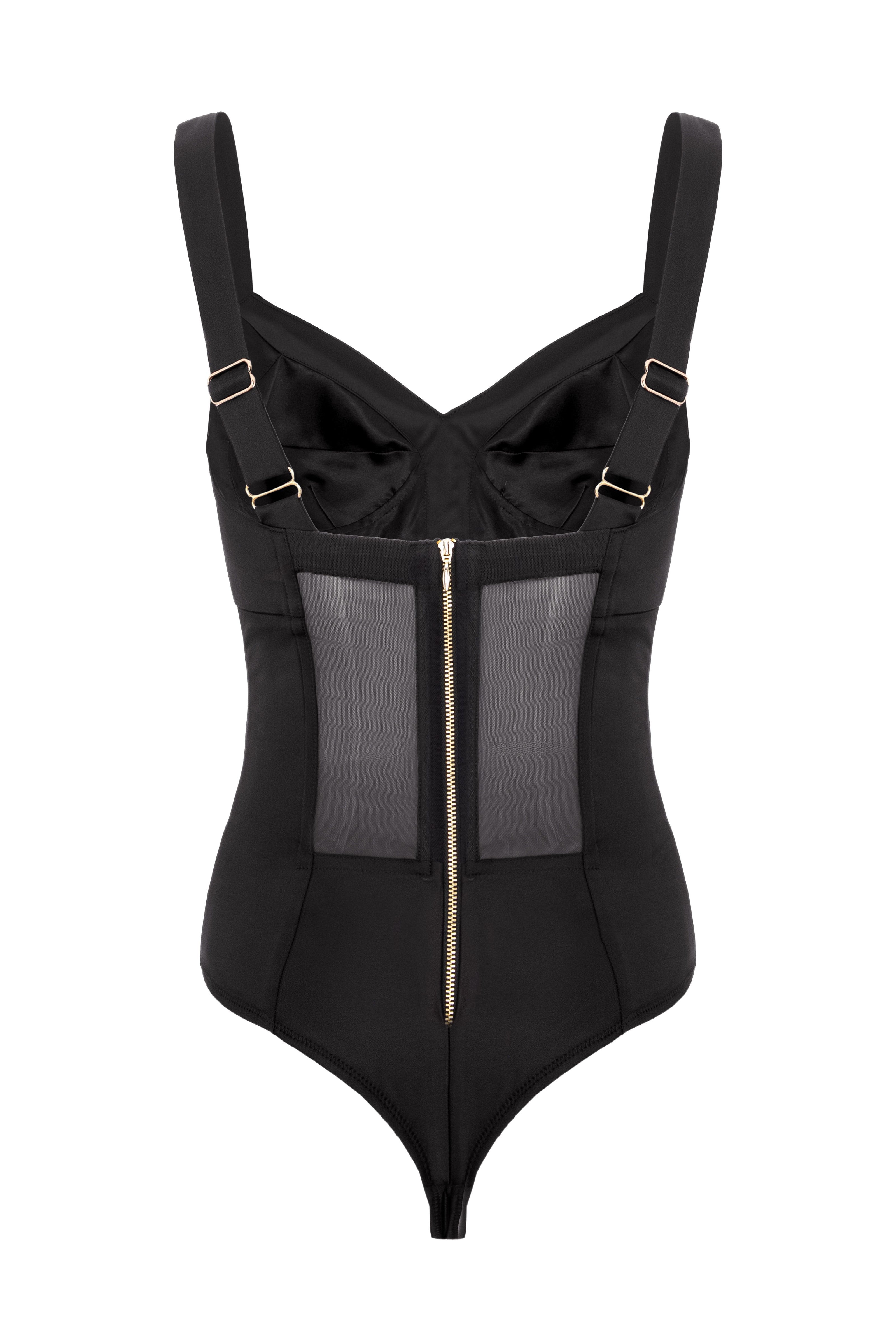 Body negru din satin elastic Sculpt