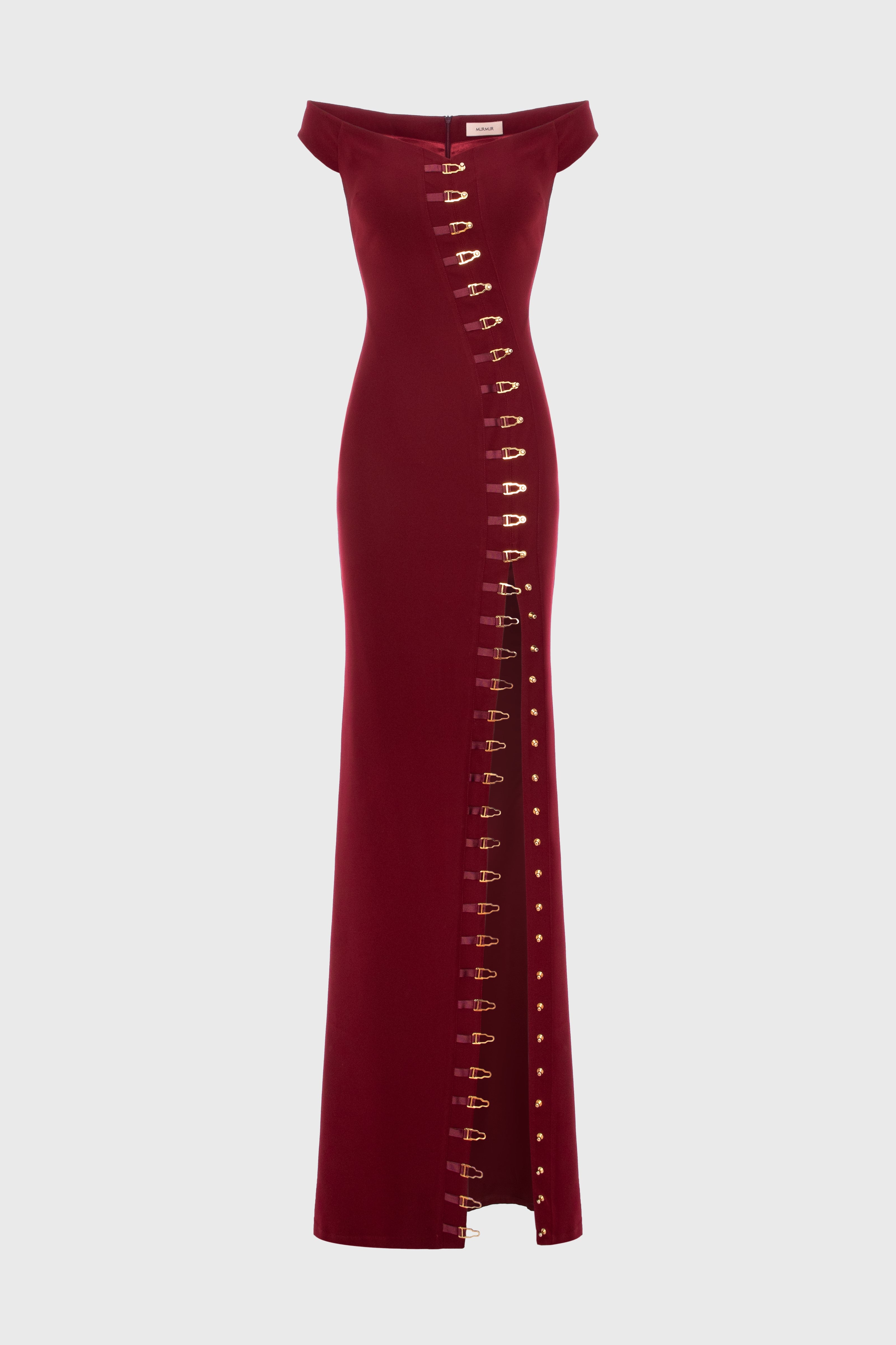 Rochie lunga rosu burgund cu decolteu Ivy