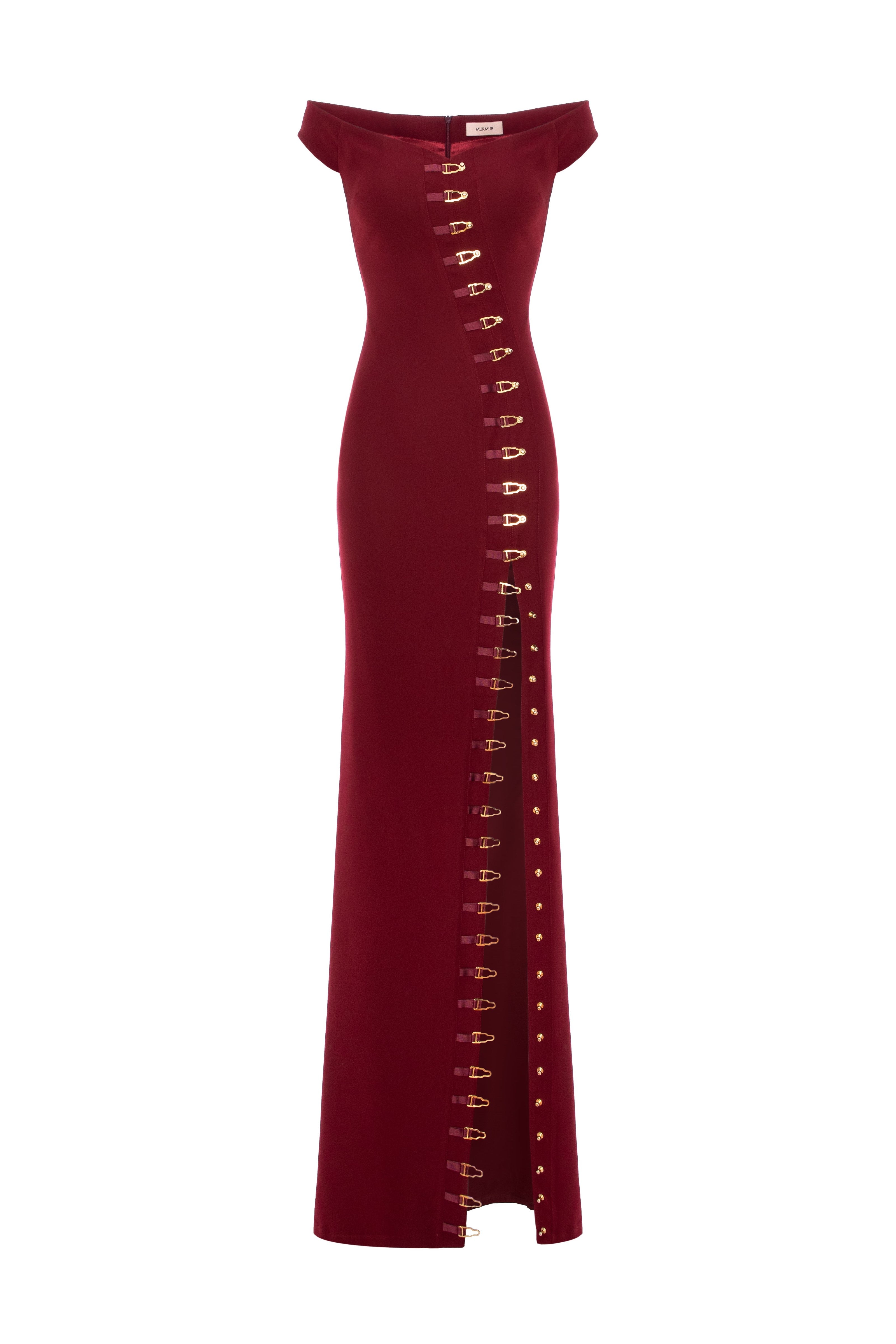 Rochie lunga rosu burgund cu decolteu Ivy