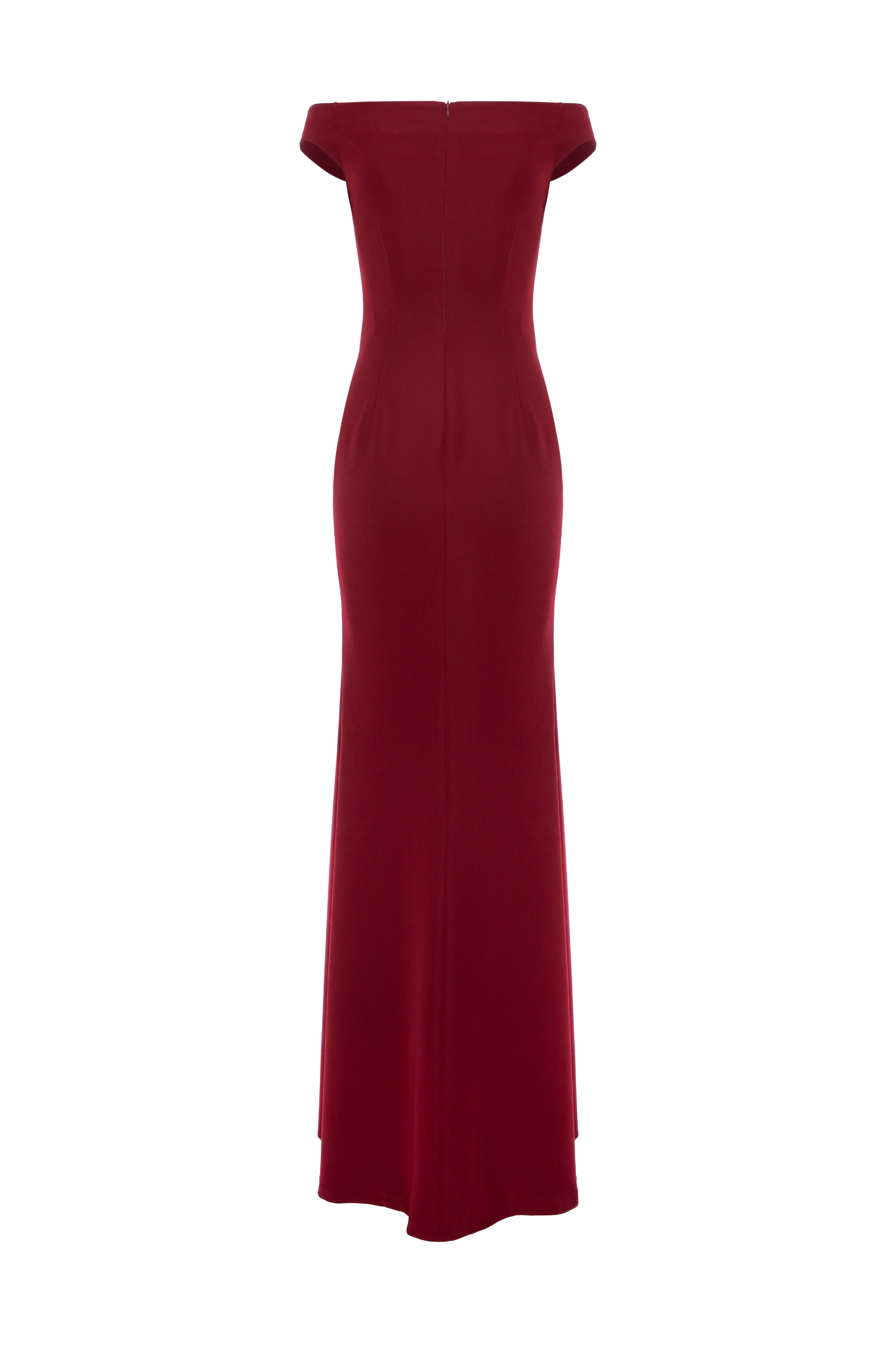 Rochie lunga rosu burgund cu decolteu Ivy