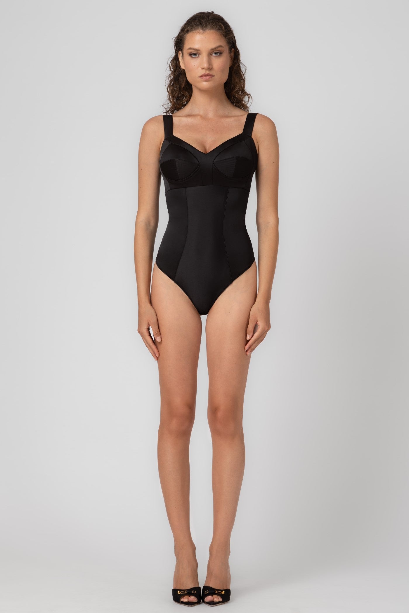 Body negru din satin elastic Sculpt