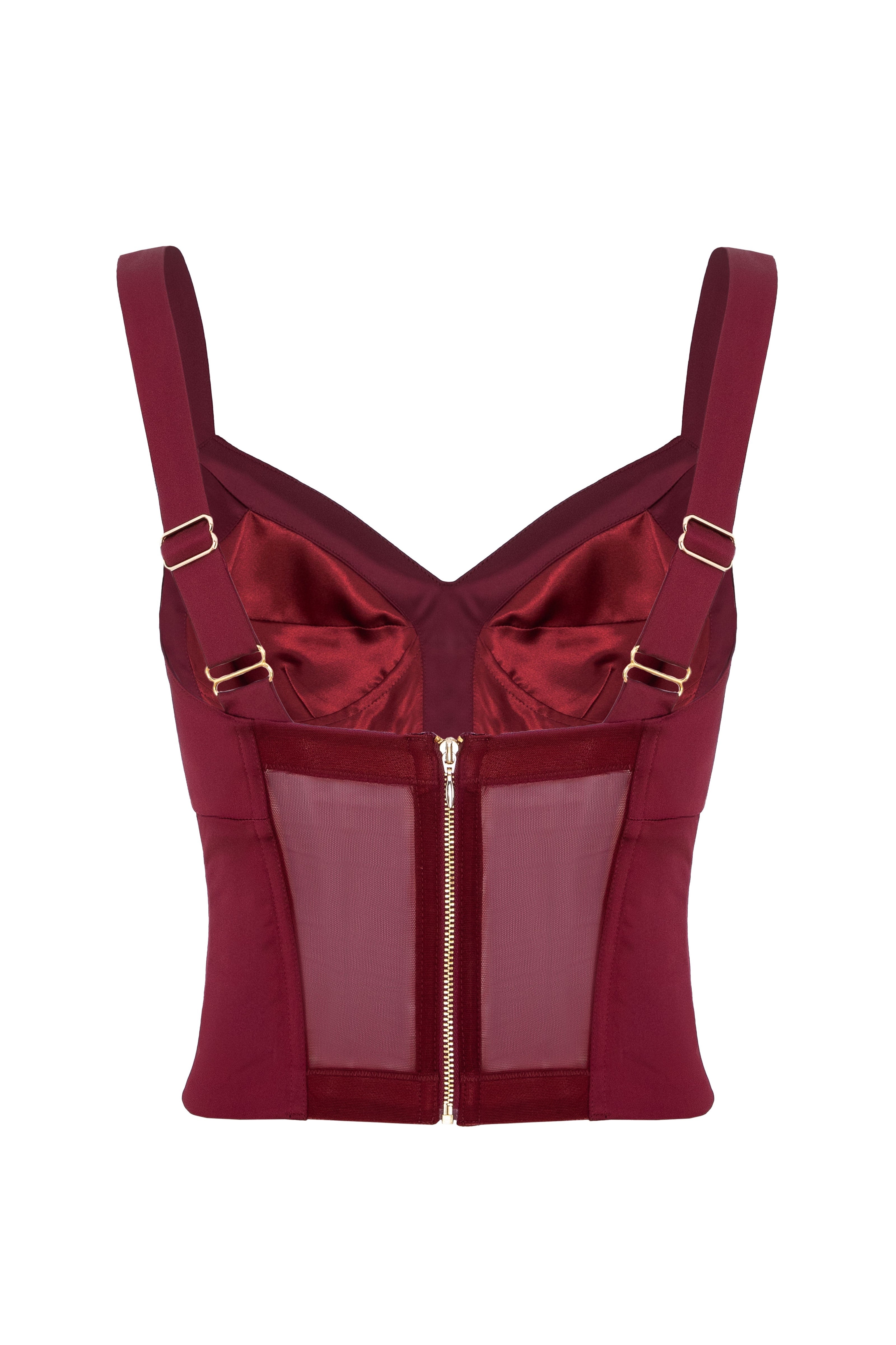 Corset rosu burgund din satin elastic Sculpt
